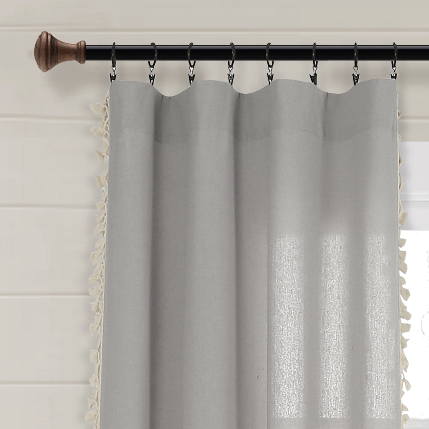 Faux Linen Tassel Window Curtain Panel