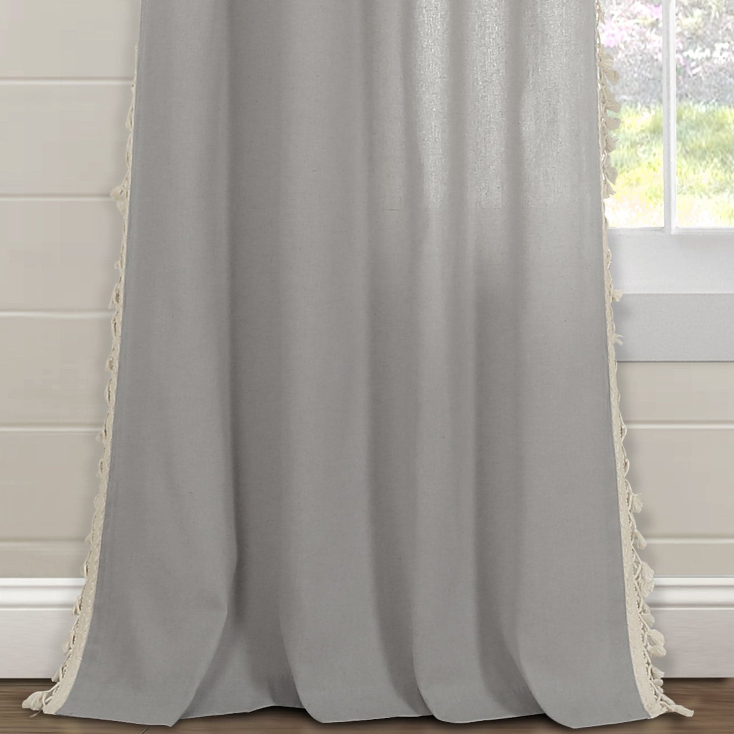 Faux Linen Tassel Window Curtain Panel