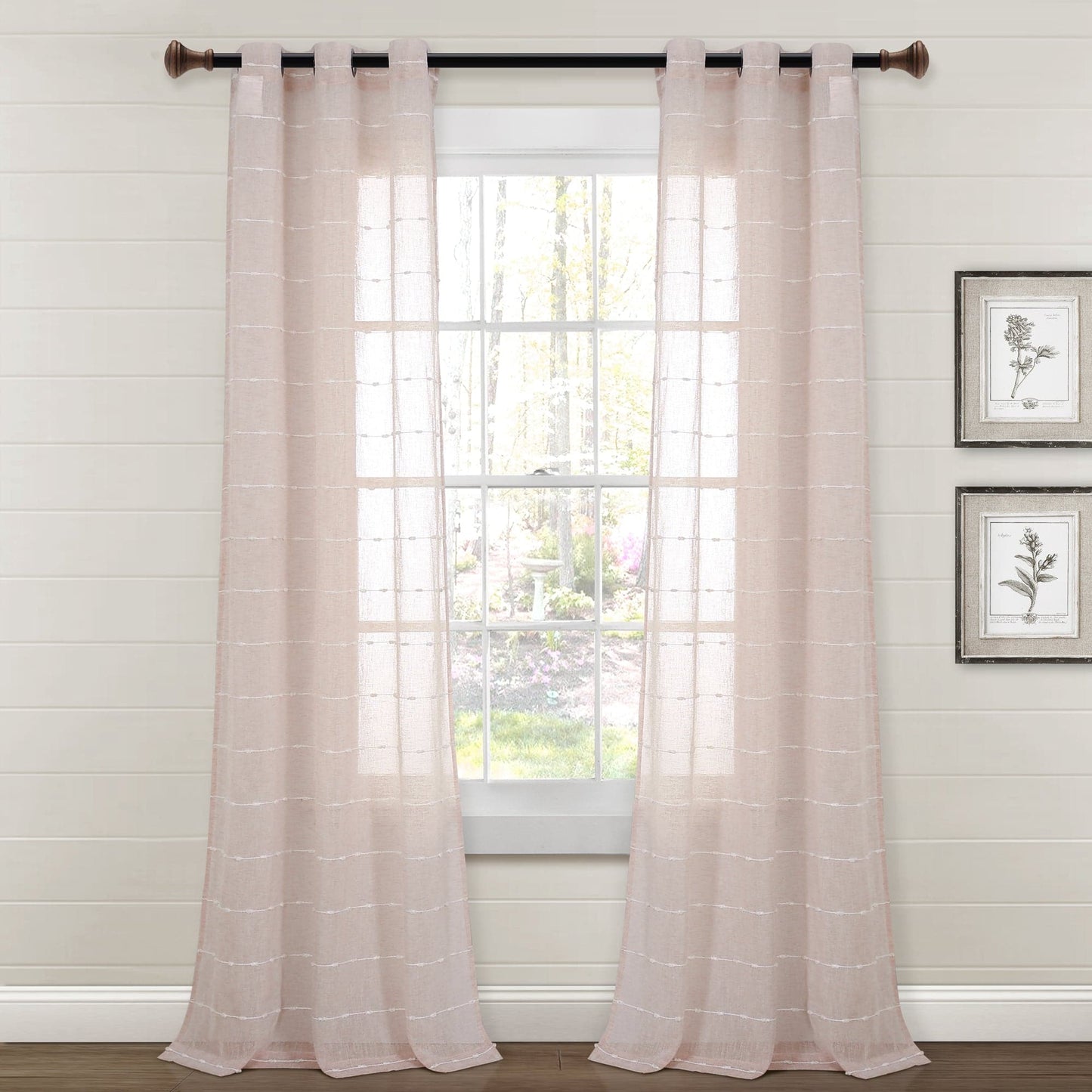 Farmhouse Textured Grommet Sheer Window Curtain Panel Set