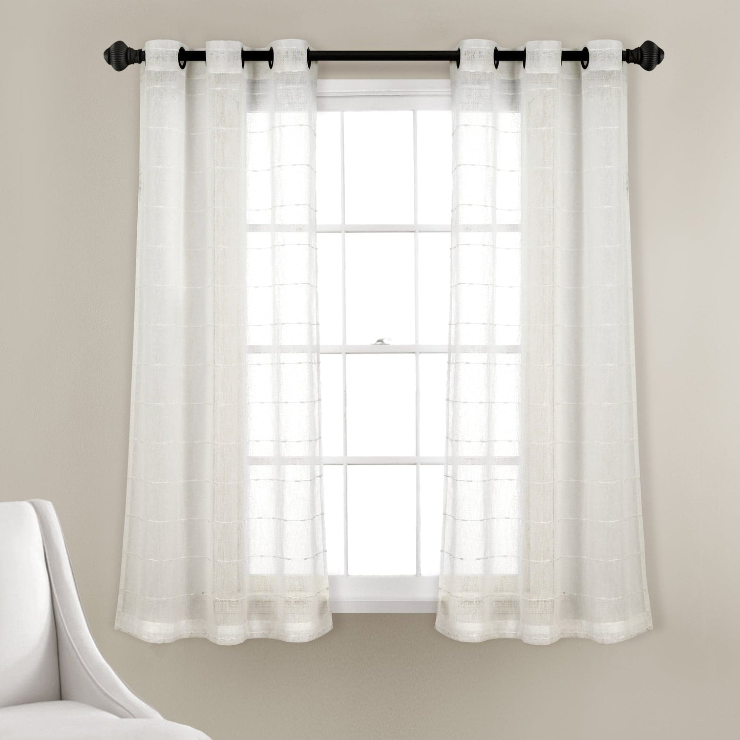 Farmhouse Textured Grommet Sheer Window Curtain Panel Set