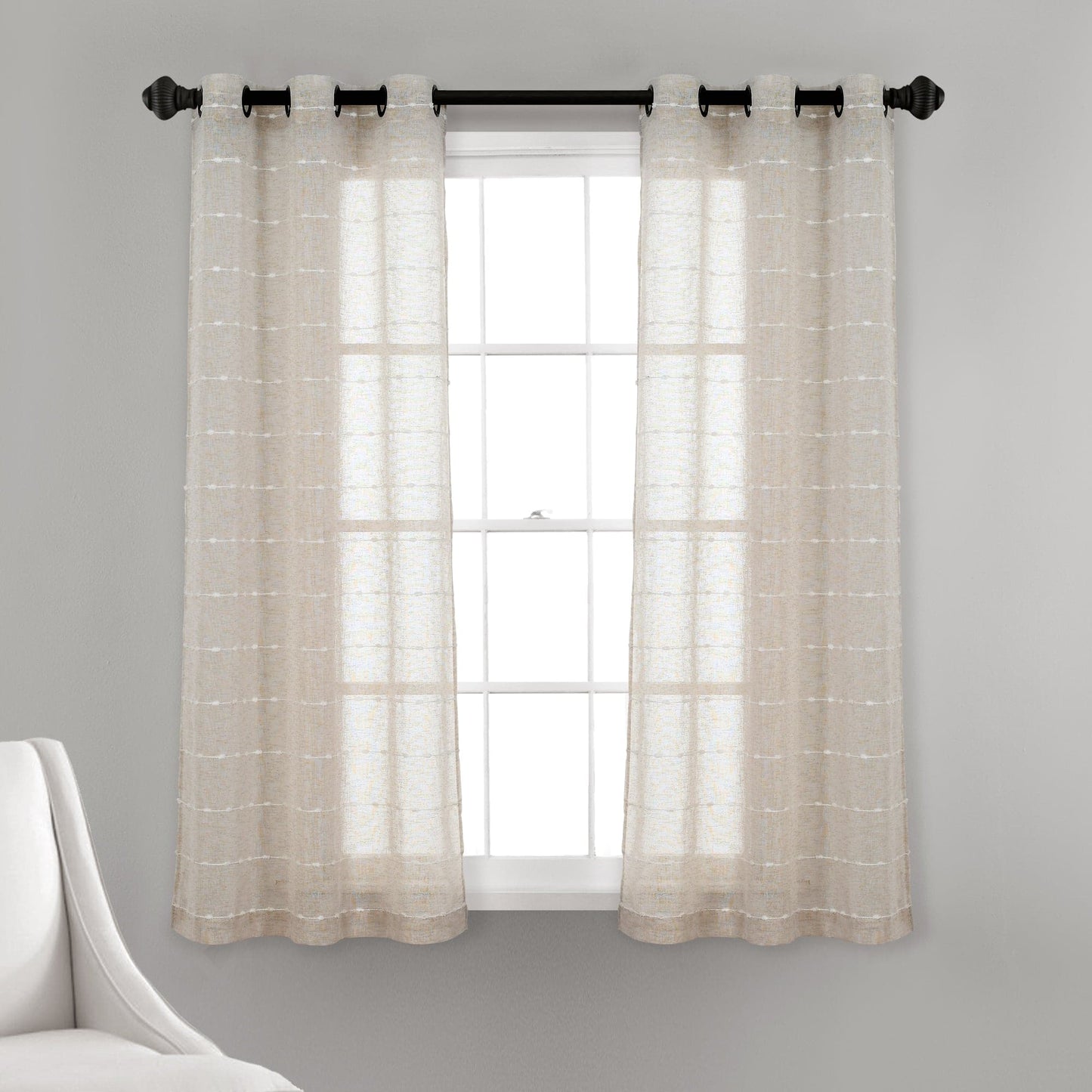 Farmhouse Textured Grommet Sheer Window Curtain Panel Set