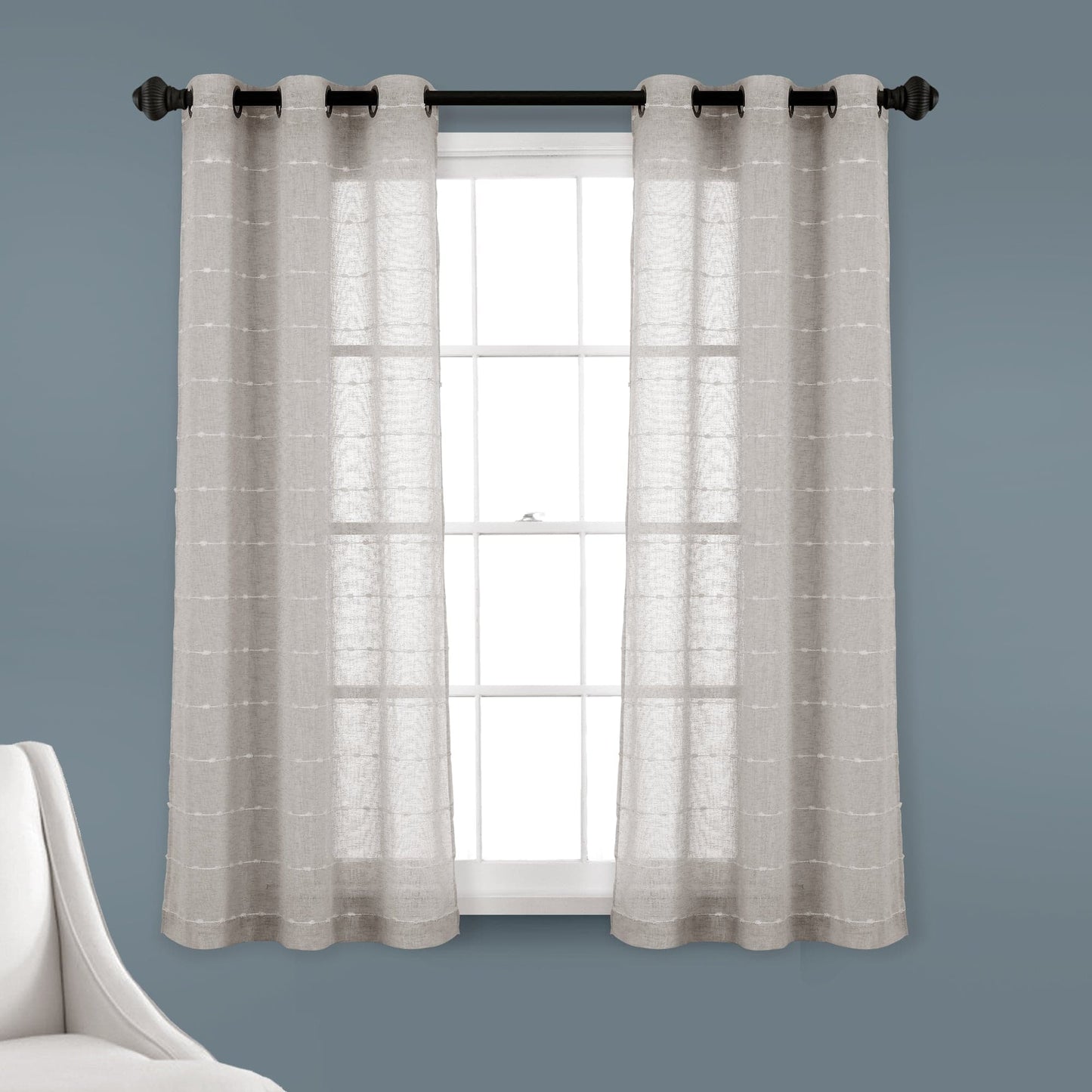 Farmhouse Textured Grommet Sheer Window Curtain Panel Set