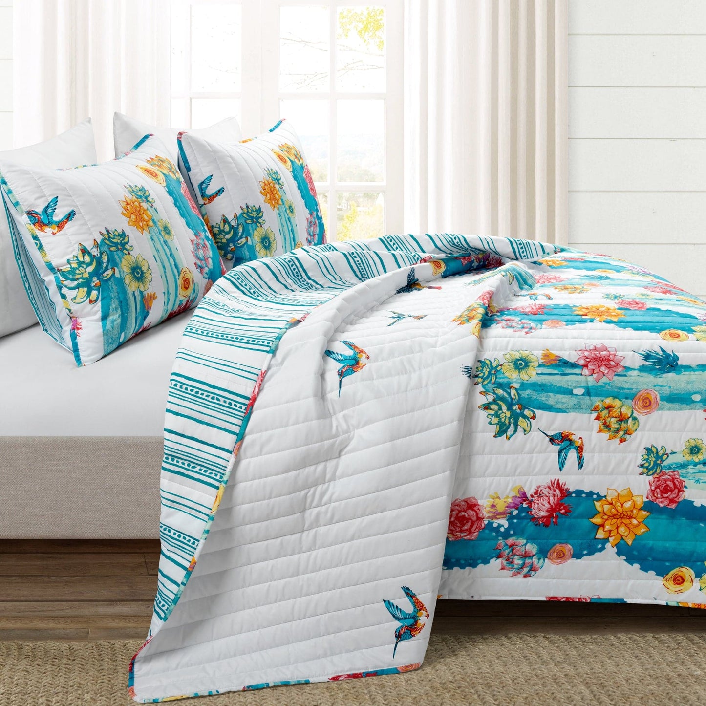 Southwest Vibrant Cactus Reversible 3 Piece Quilt Set