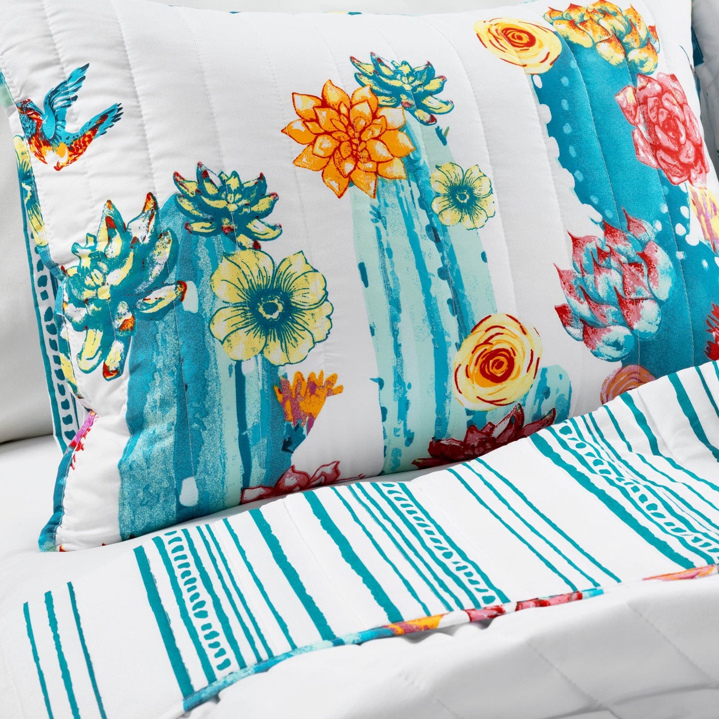 Southwest Vibrant Cactus Reversible 3 Piece Quilt Set