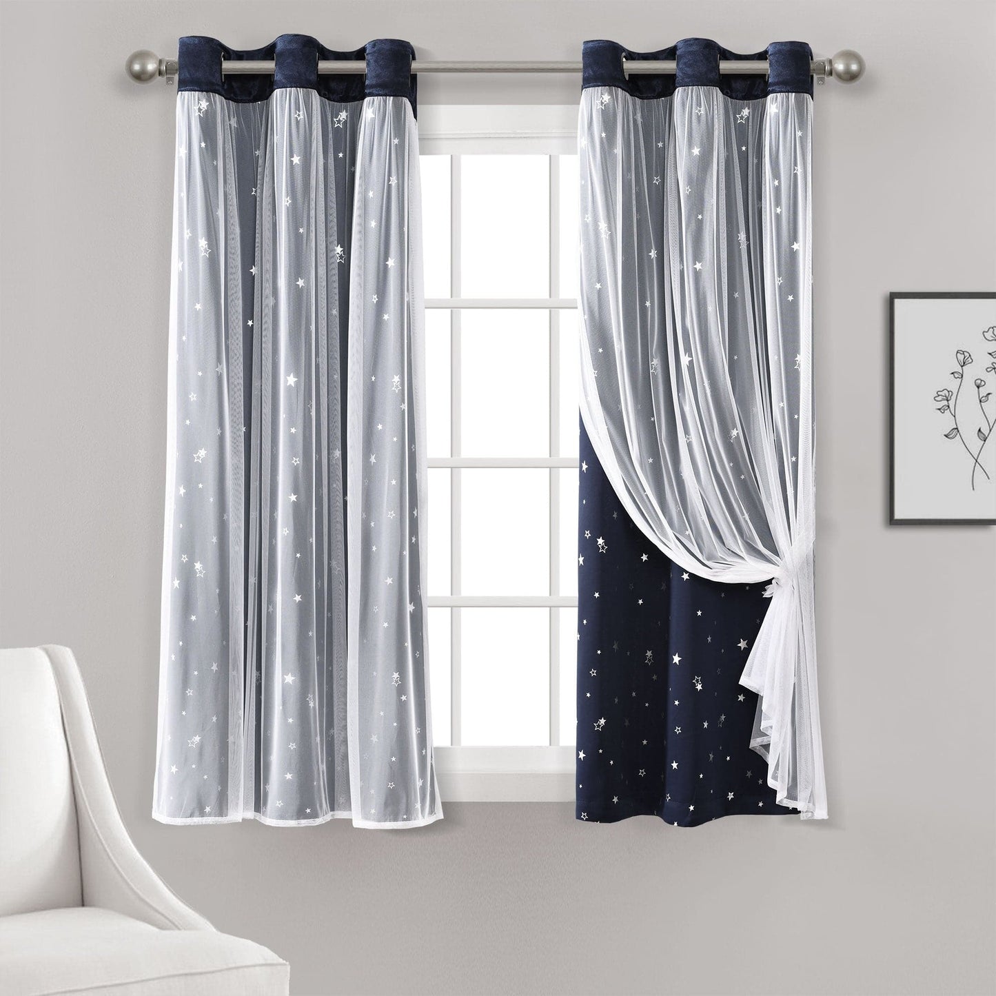 Star Sheer Insulated Grommet Blackout Curtain Panel Set