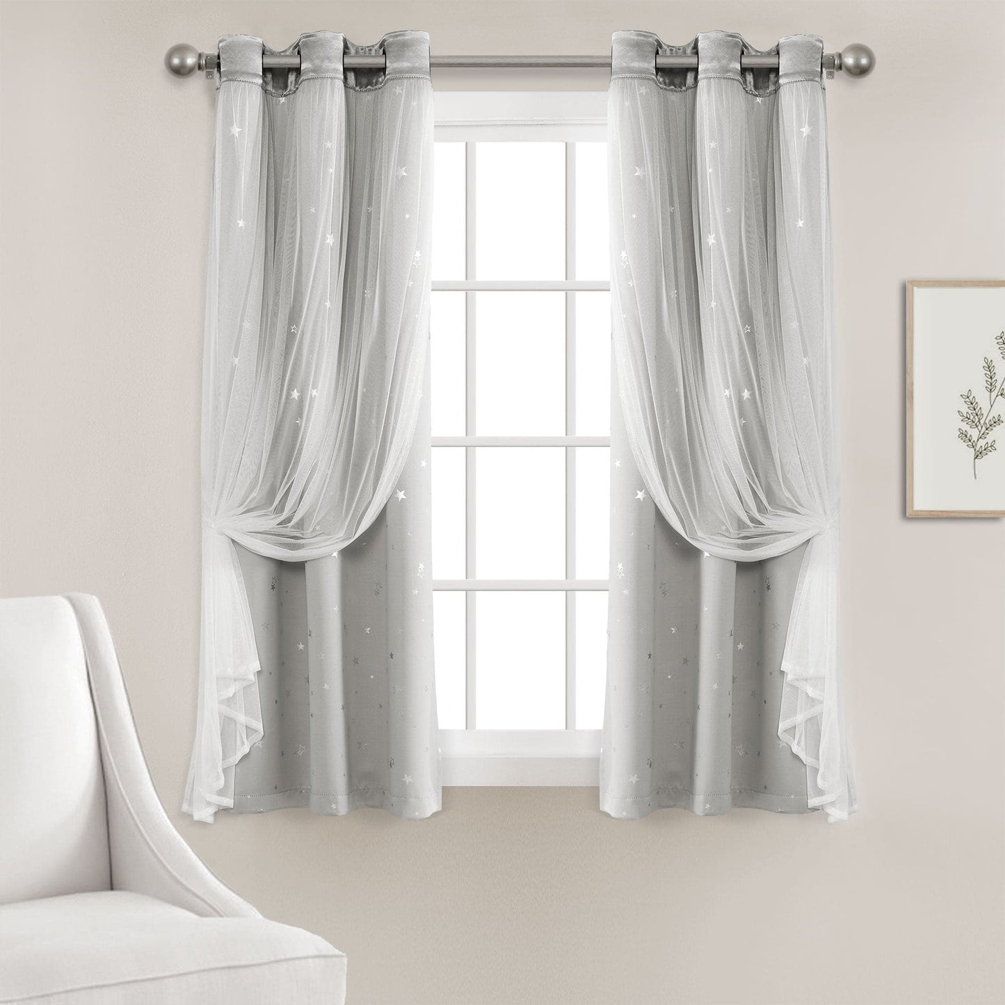 Star Sheer Insulated Grommet Blackout Curtain Panel Set