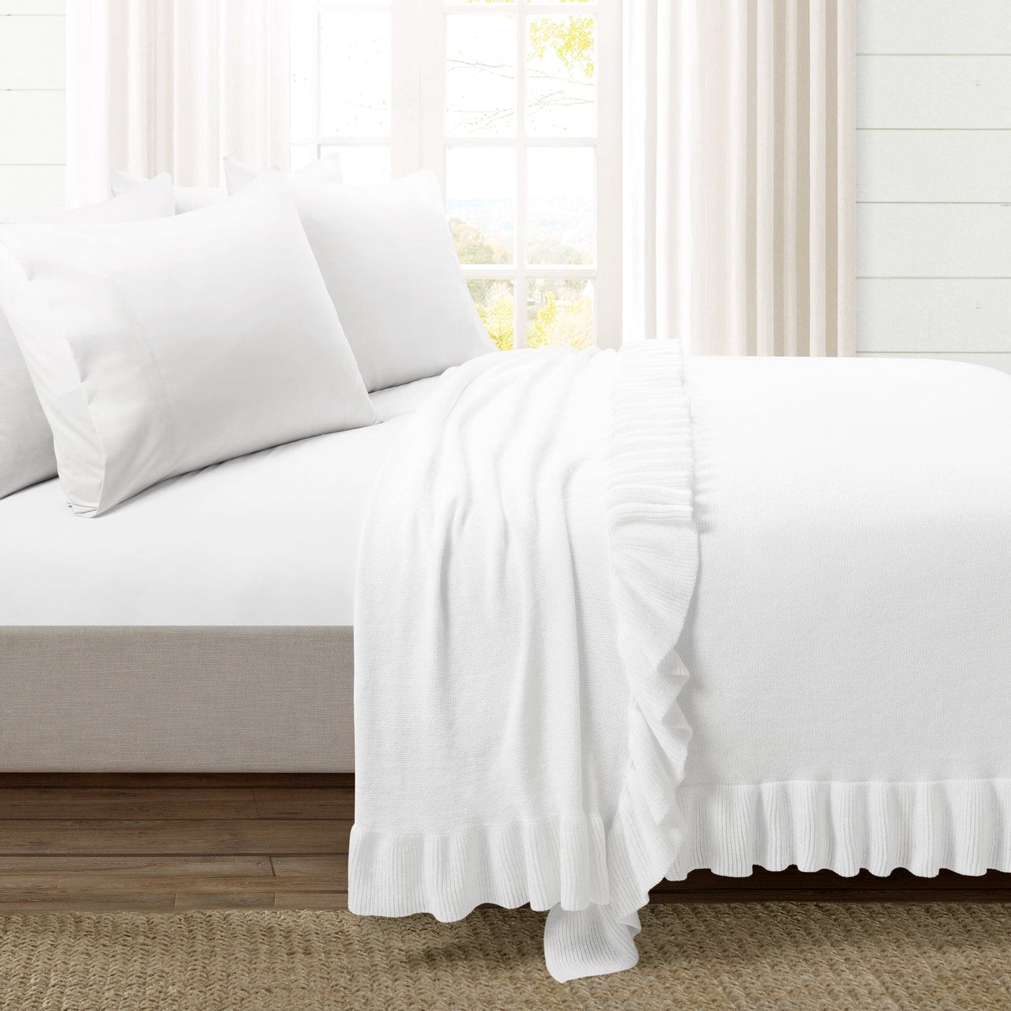 Reyna Soft Knitted Ruffle Blanket/Coverlet