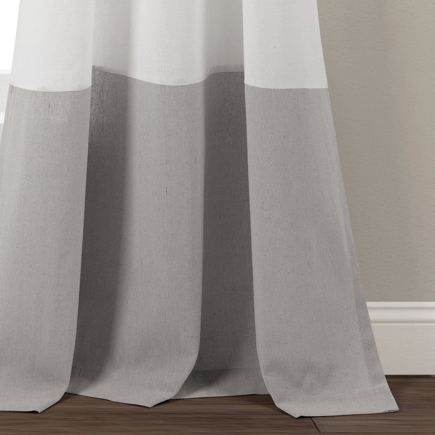 Faux Linen Grommet Color Block Window Curtain Panel