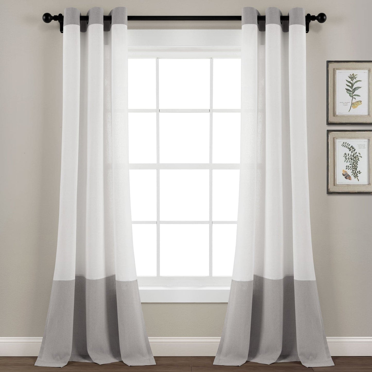 Faux Linen Grommet Color Block Window Curtain Panel