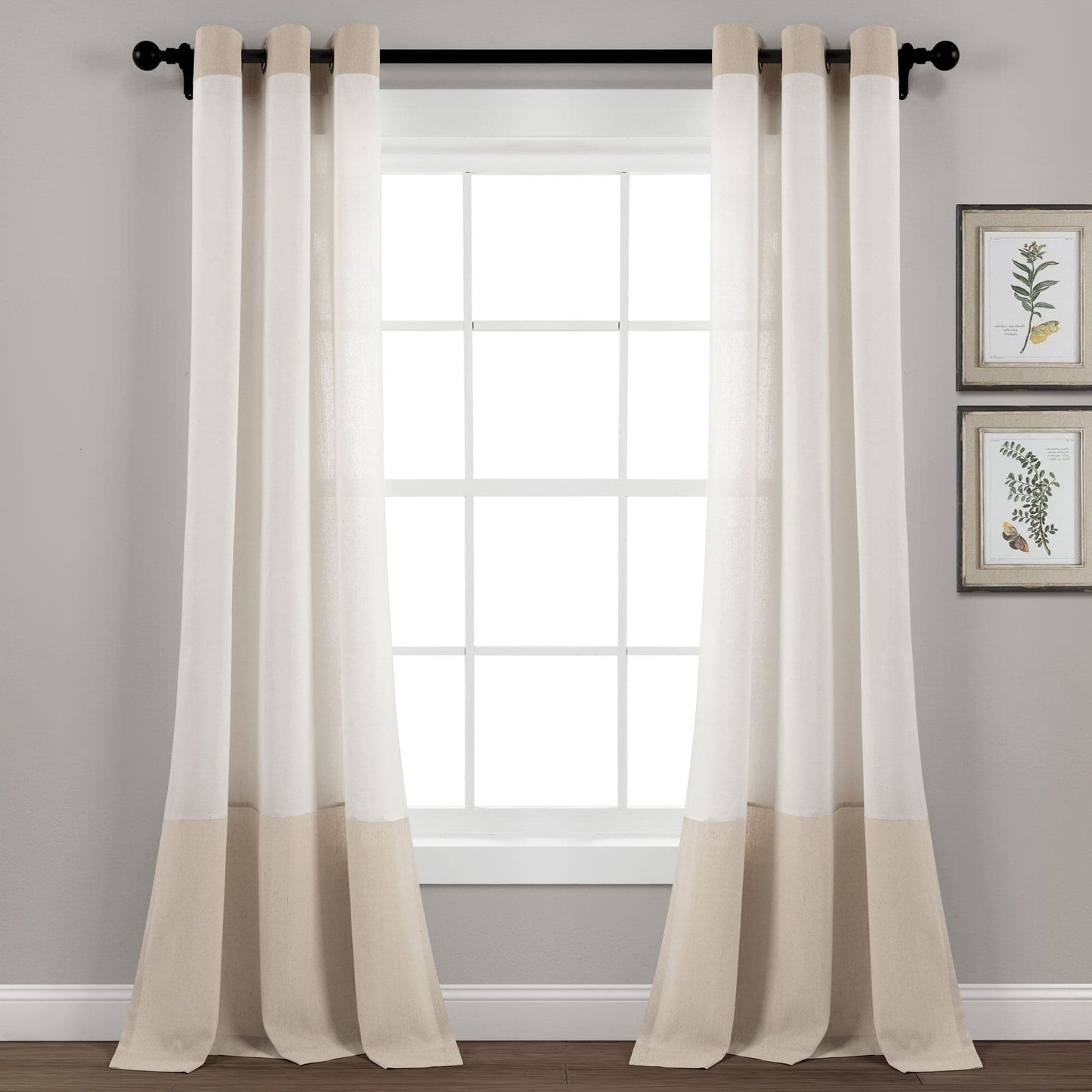 Faux Linen Grommet Color Block Window Curtain Panel