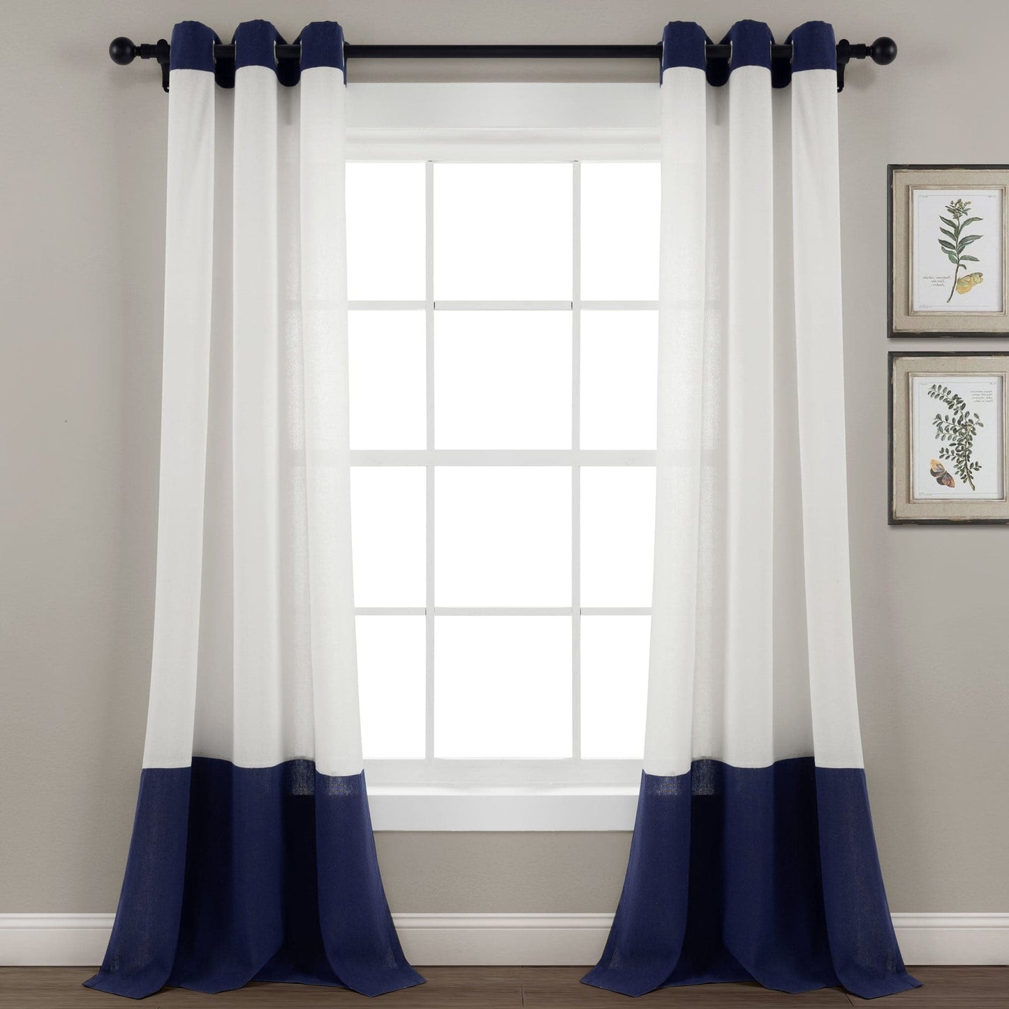 Faux Linen Grommet Color Block Window Curtain Panel