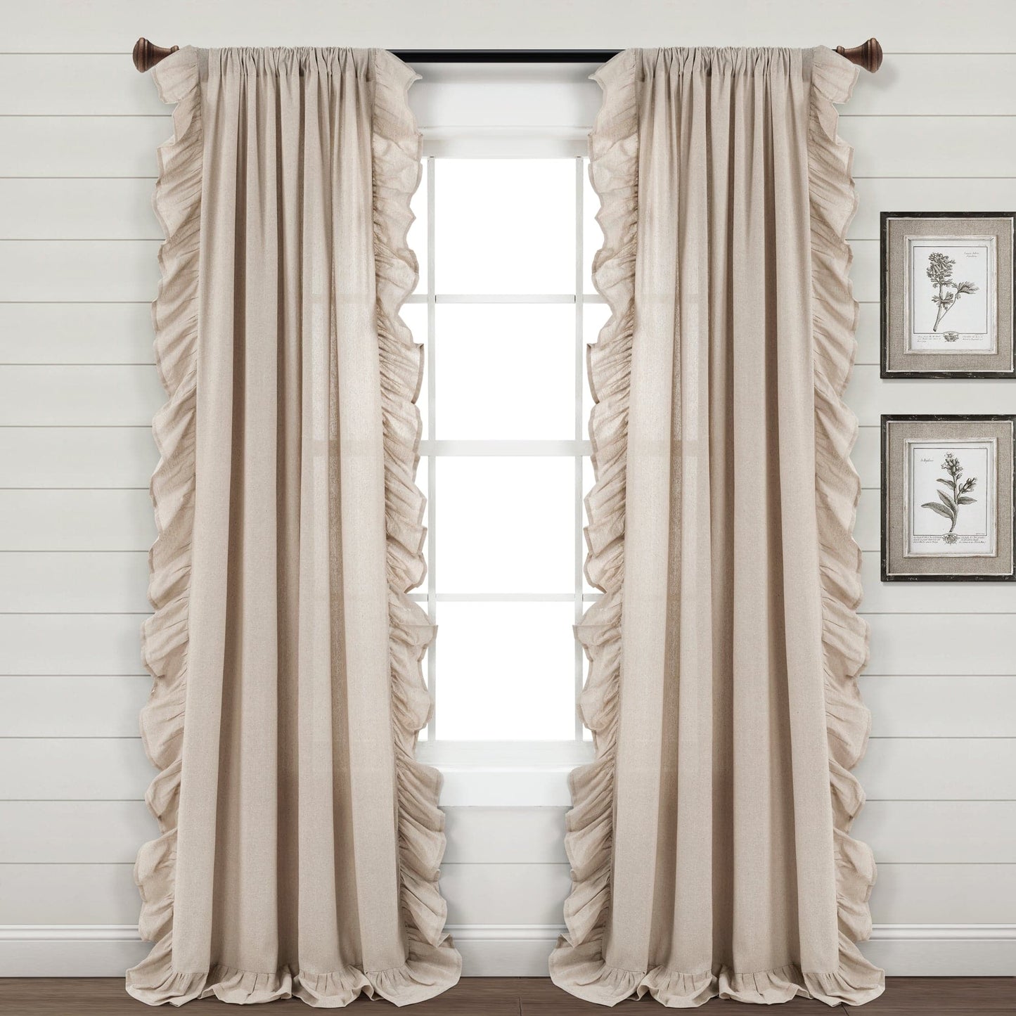 Faux Linen Ruffle Window Curtain Panel