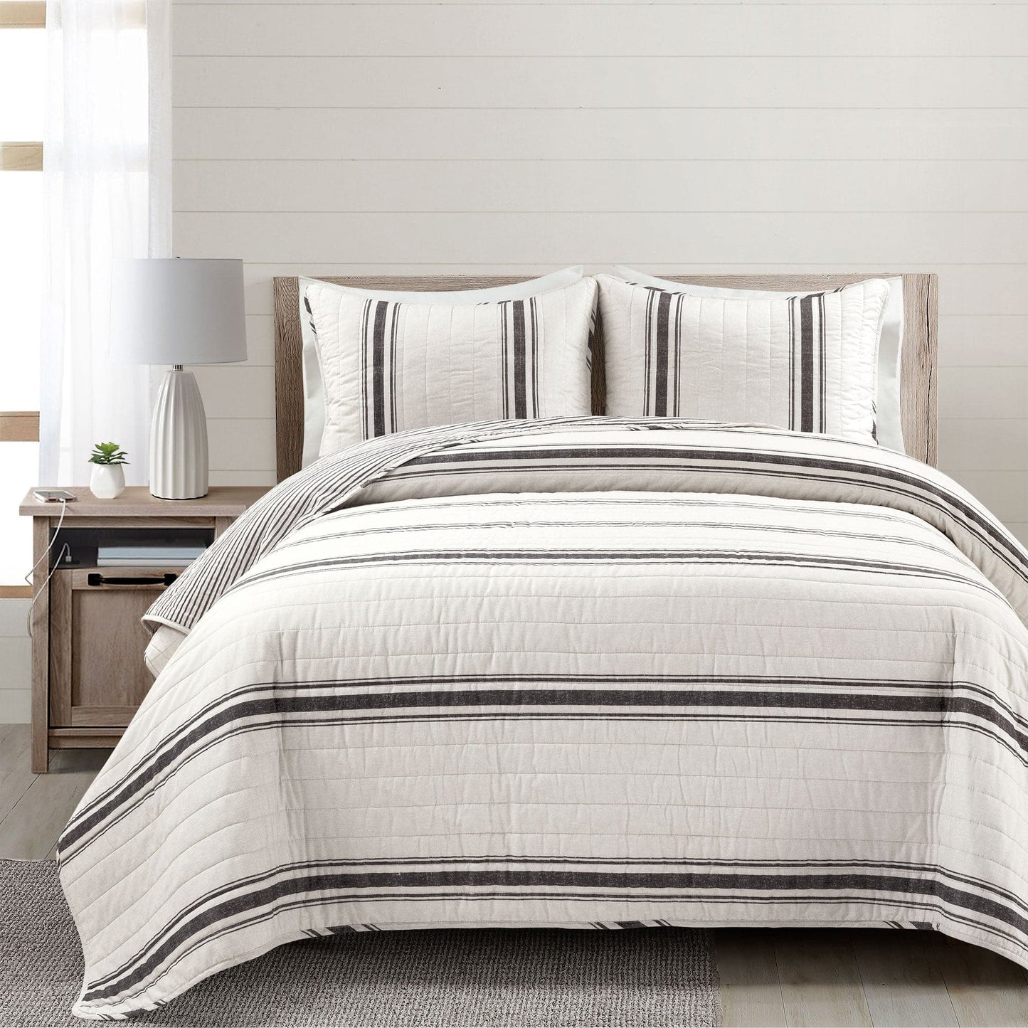 Farmhouse Stripe Reversible Cotton Quilt Set