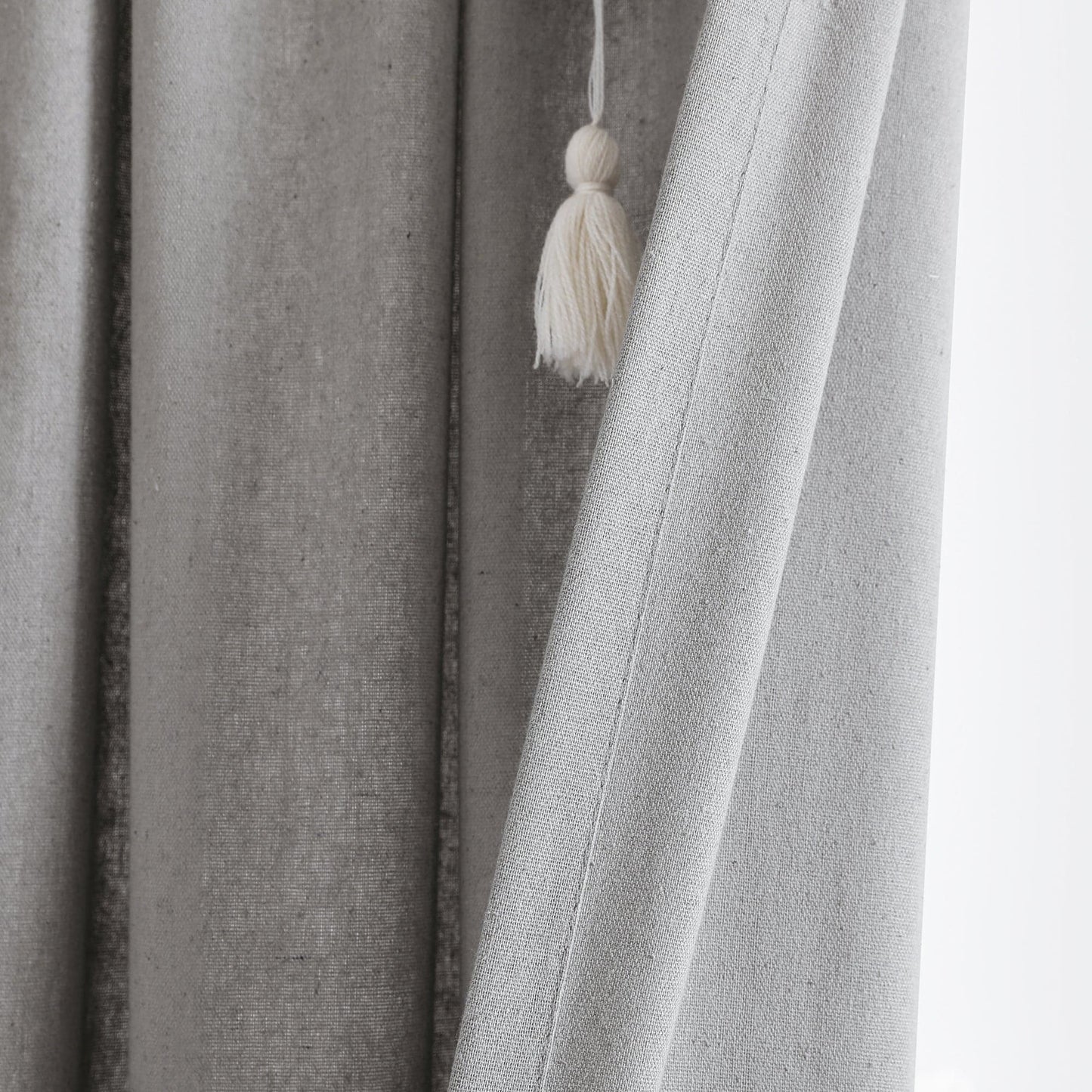 Boho Pom Pom Tassel Faux Linen Window Curtain Panel