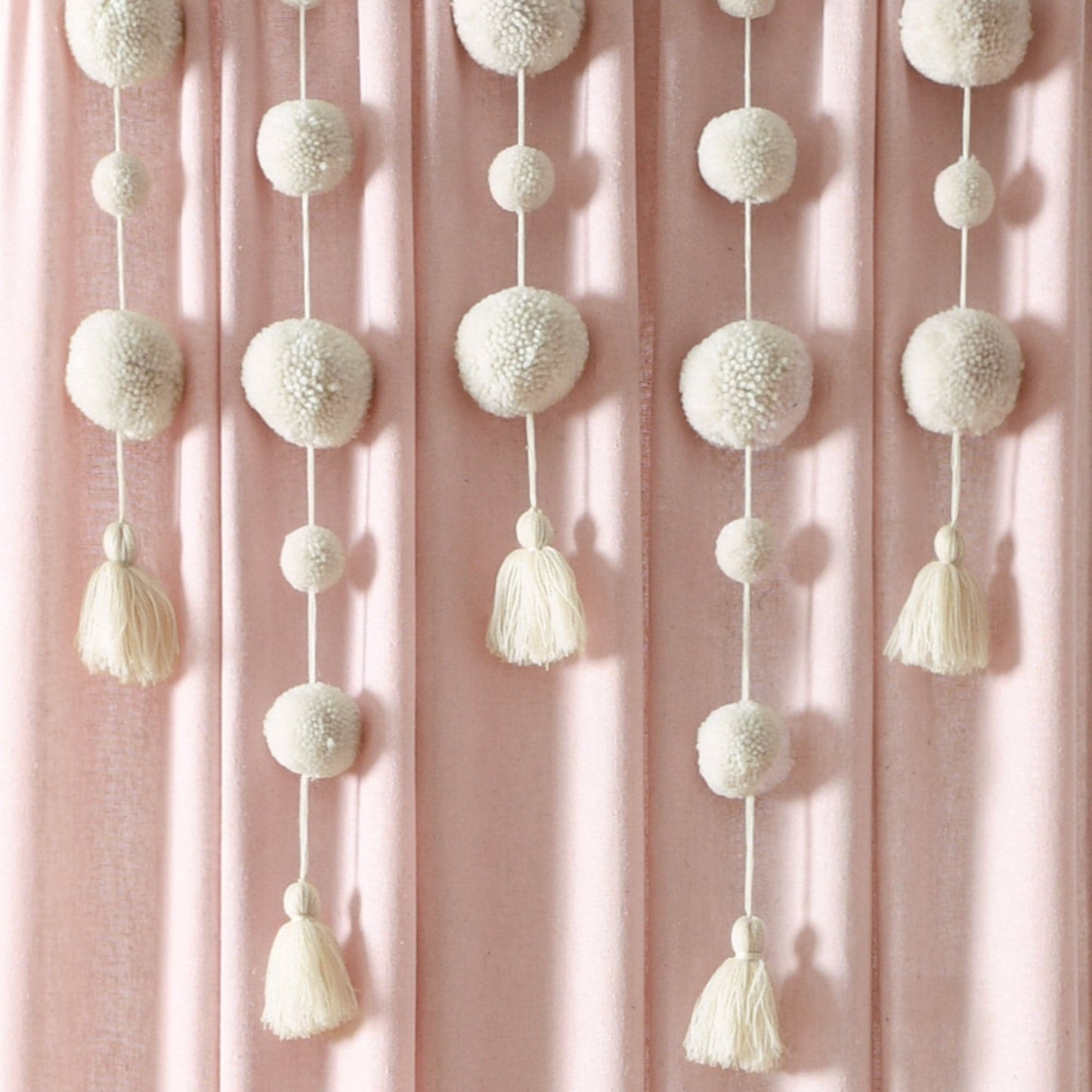 Boho Pom Pom Tassel Faux Linen Window Curtain Panel