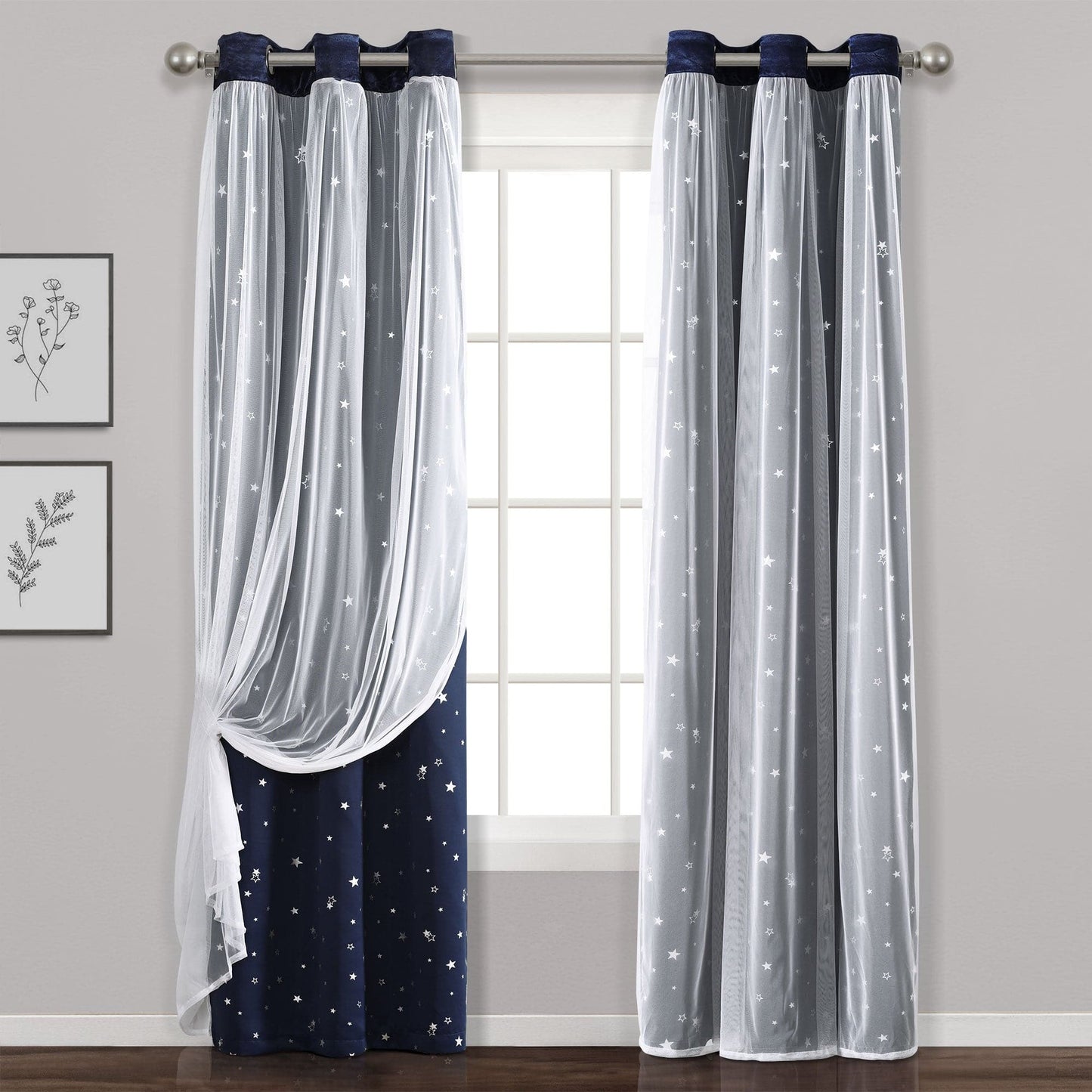 Star Sheer Insulated Grommet Blackout Curtain Panel Set