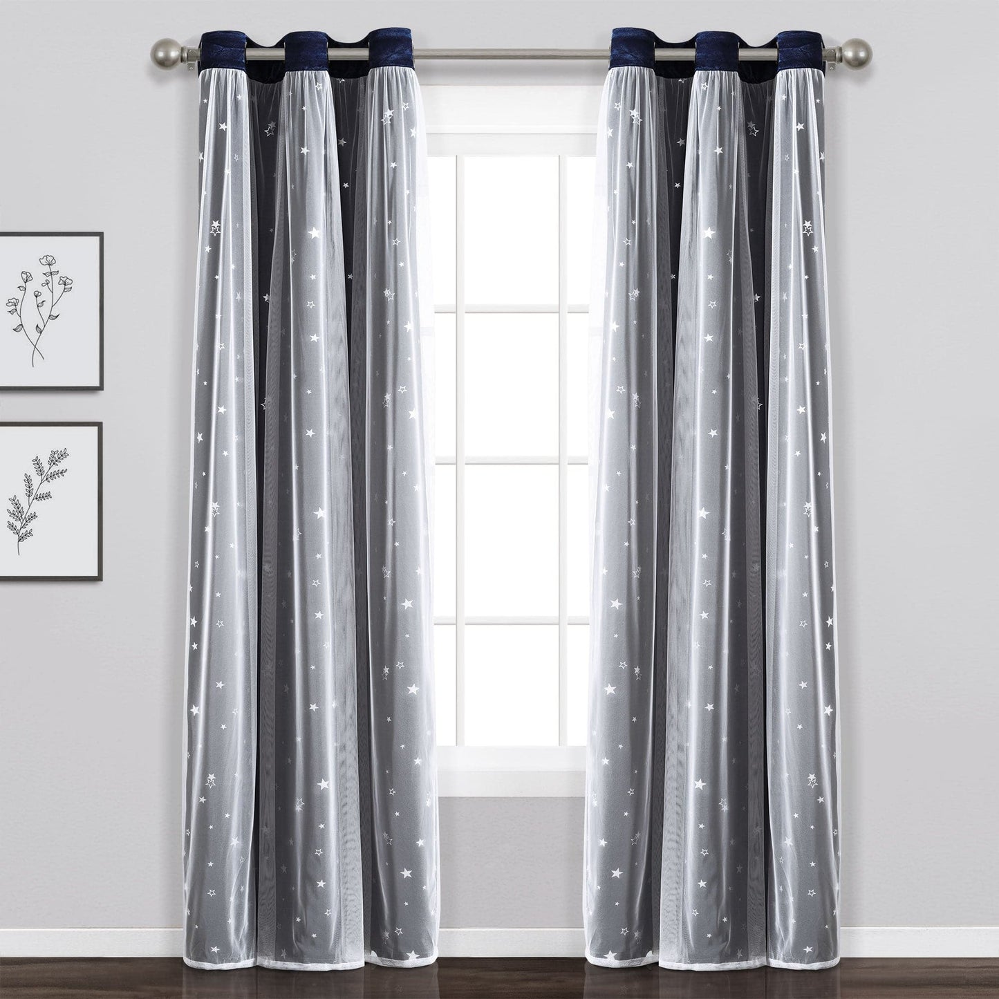 Star Sheer Insulated Grommet Blackout Curtain Panel Set