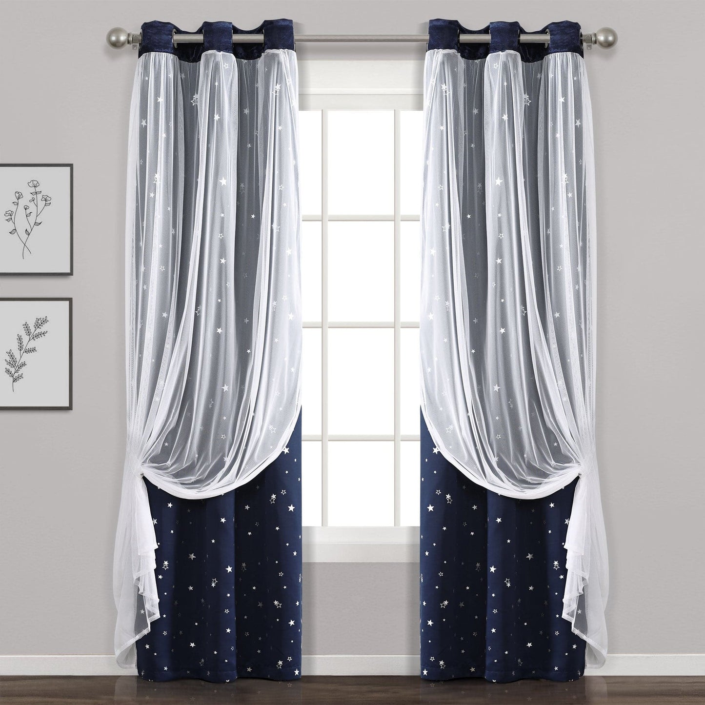 Star Sheer Insulated Grommet Blackout Curtain Panel Set