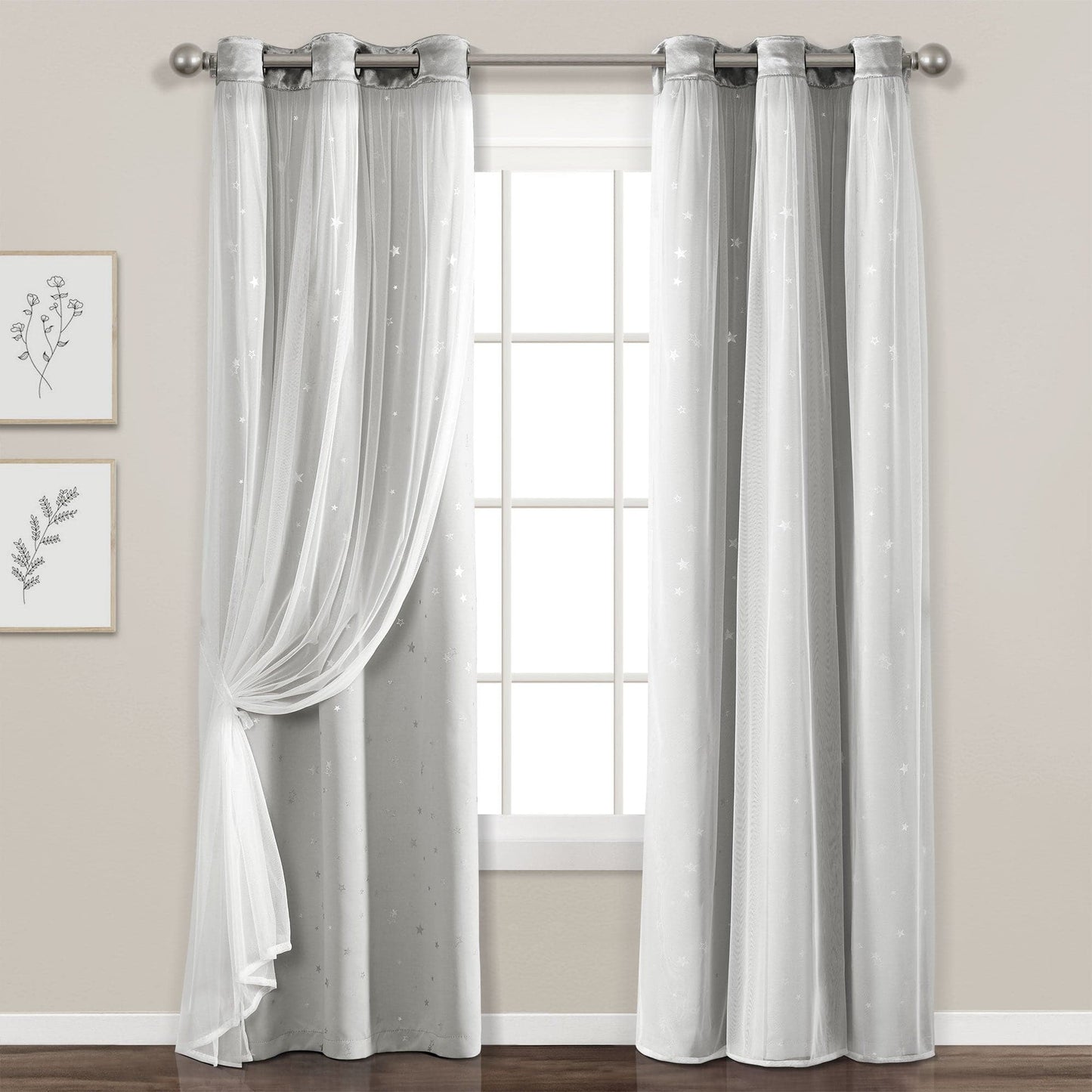 Star Sheer Insulated Grommet Blackout Curtain Panel Set