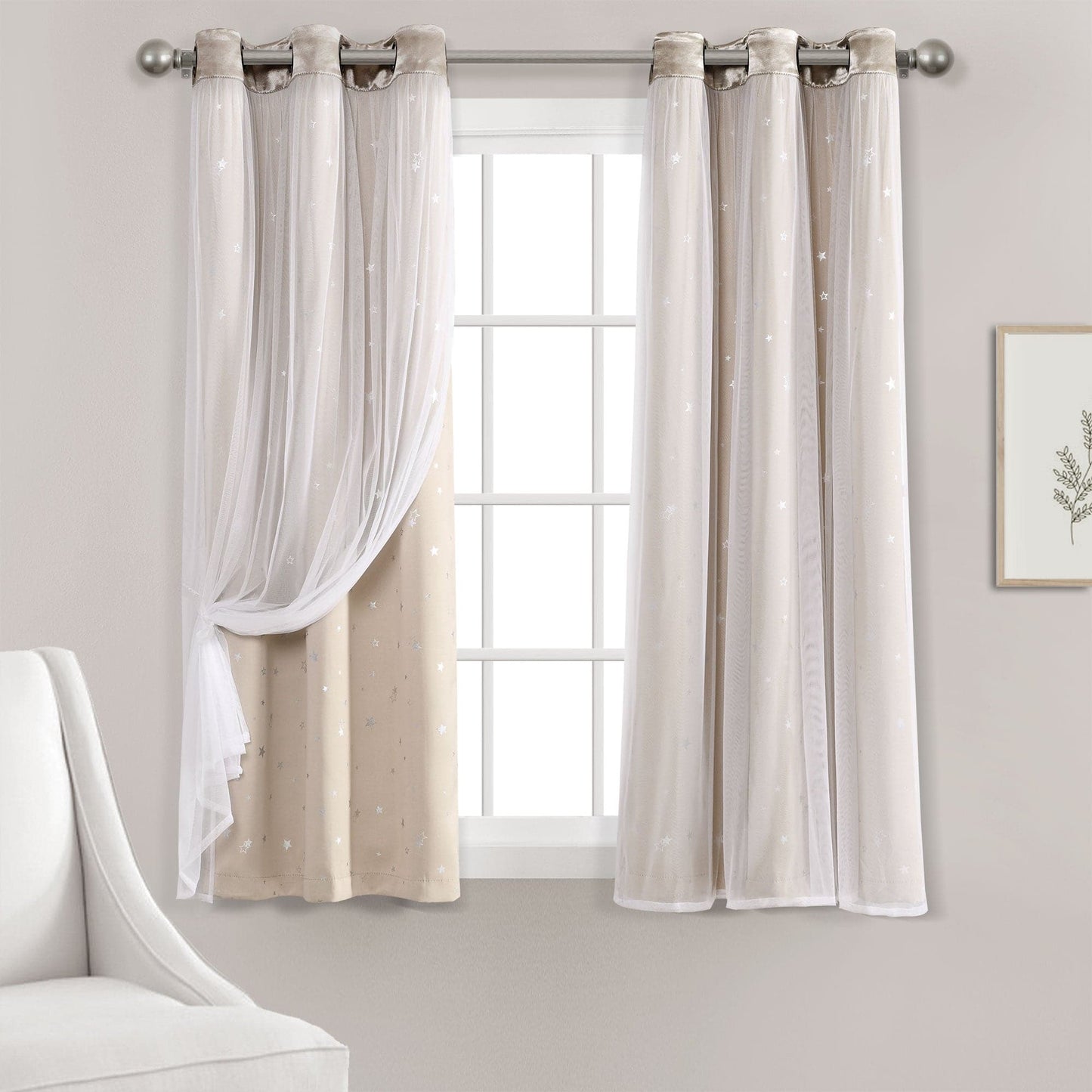 Star Sheer Insulated Grommet Blackout Curtain Panel Set