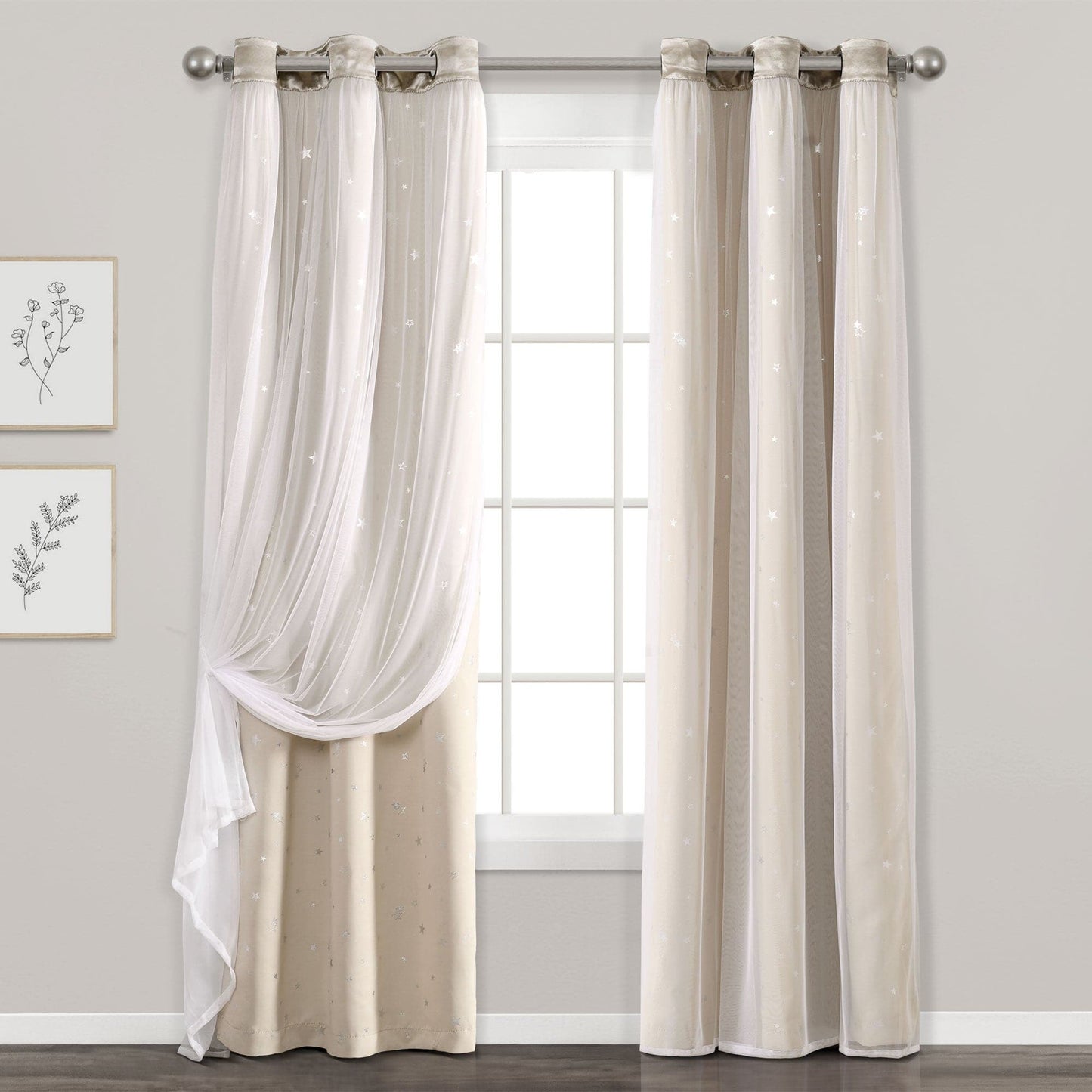 Star Sheer Insulated Grommet Blackout Curtain Panel Set