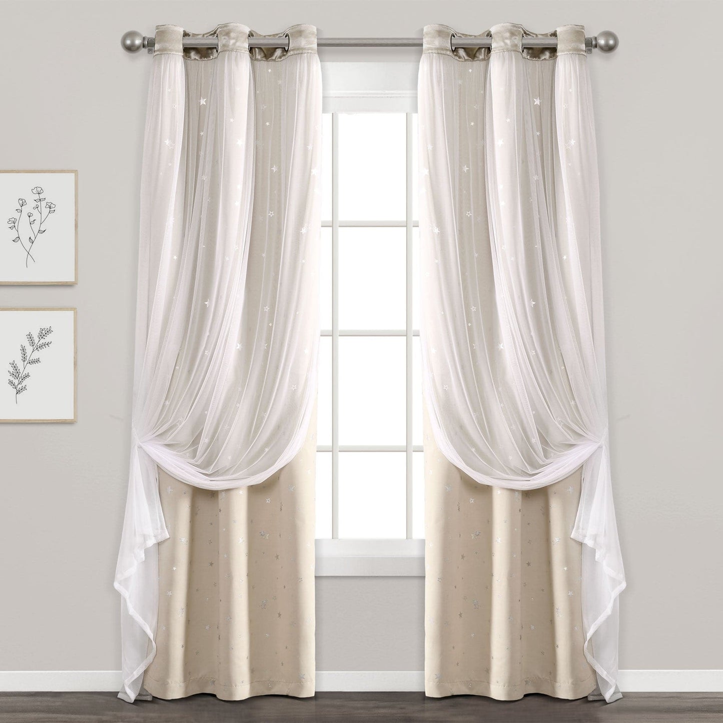 Star Sheer Insulated Grommet Blackout Curtain Panel Set