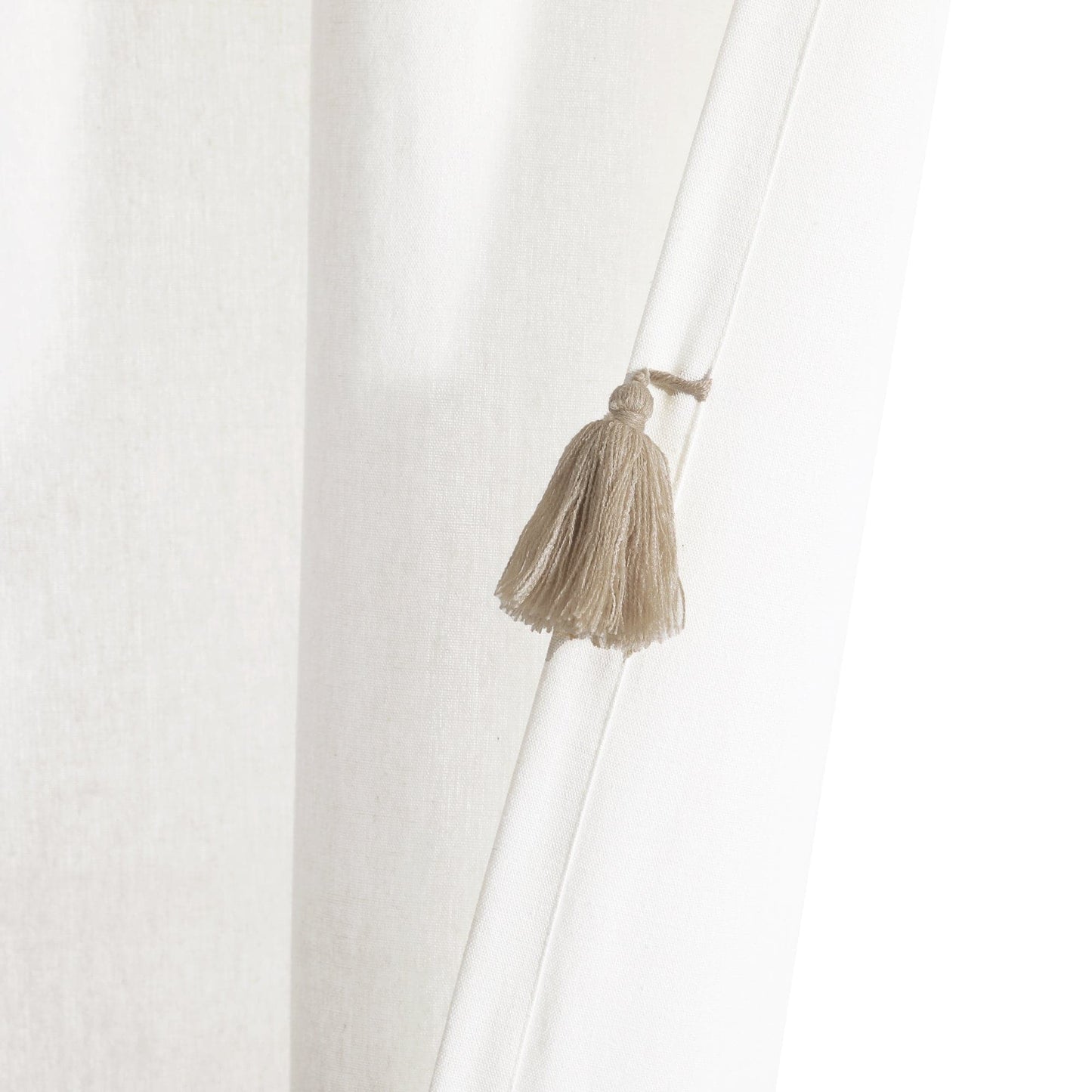 Boho Faux Linen Texture Tassel Window Curtain Panel