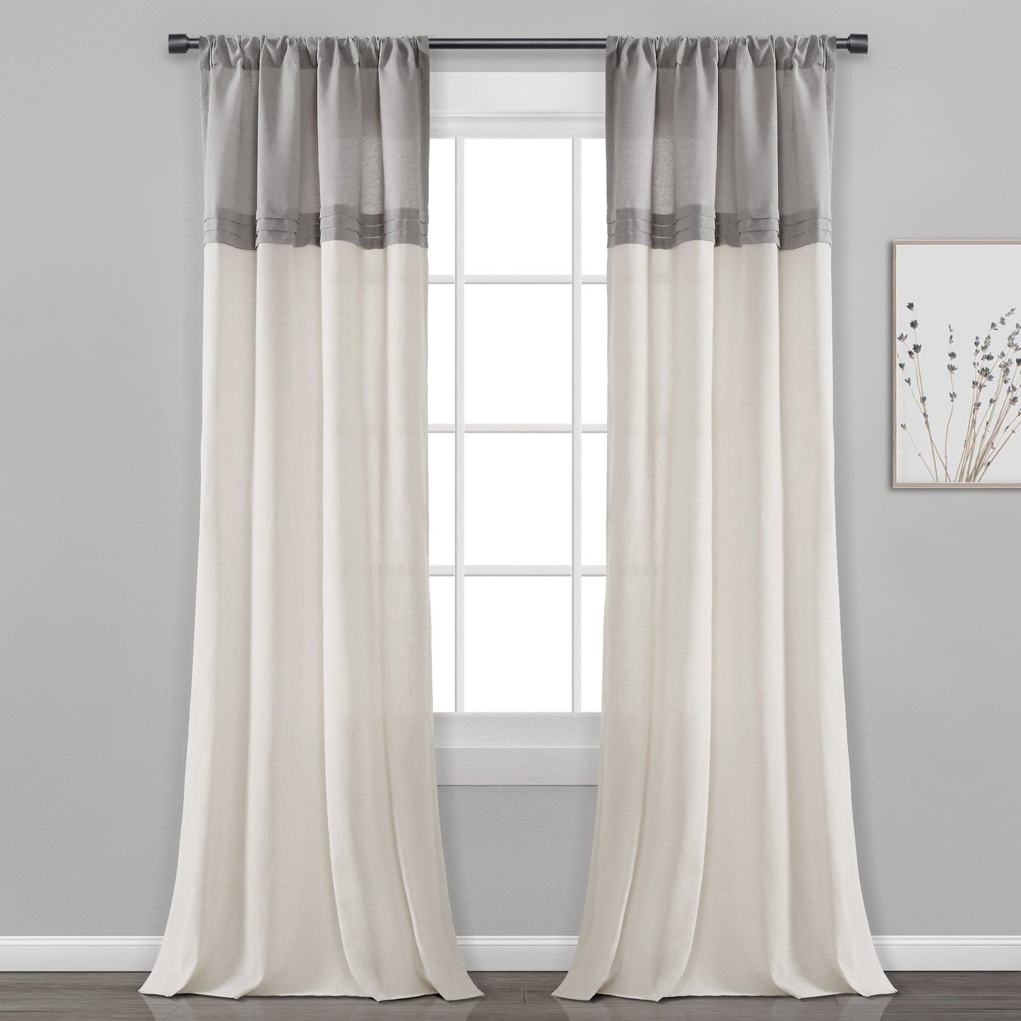 Farmhouse Faux Linen Colorblock Pleated Window Curtains