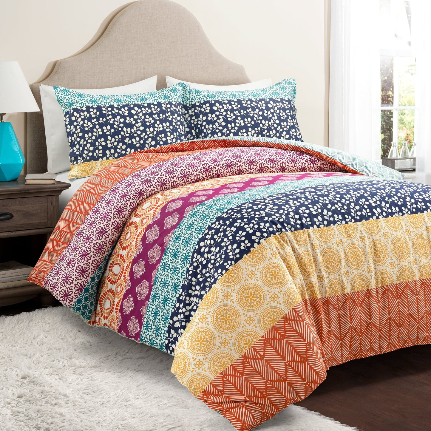 Bohemian Stripe Cotton Reversible Duvet Cover Set