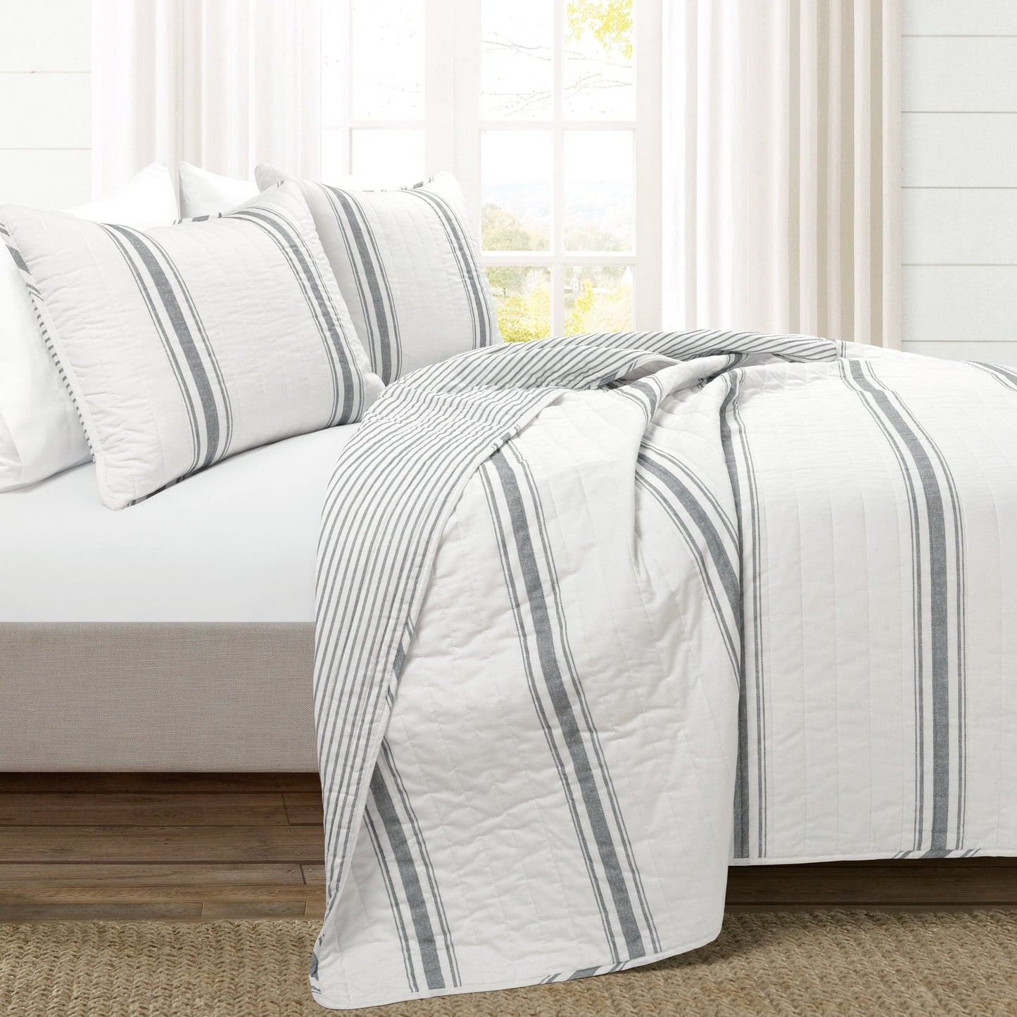 Farmhouse Stripe Reversible Cotton Quilt Set