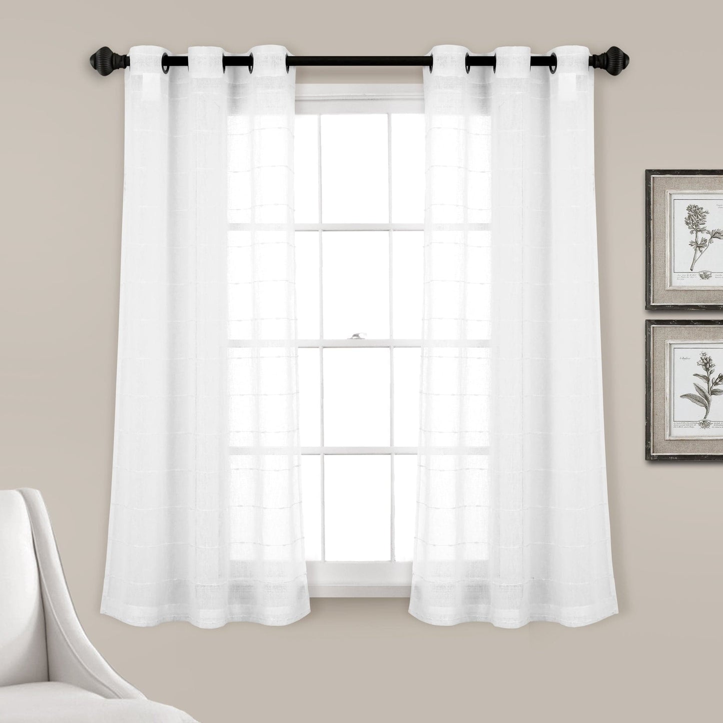 Farmhouse Textured Grommet Sheer Window Curtain Panel Set