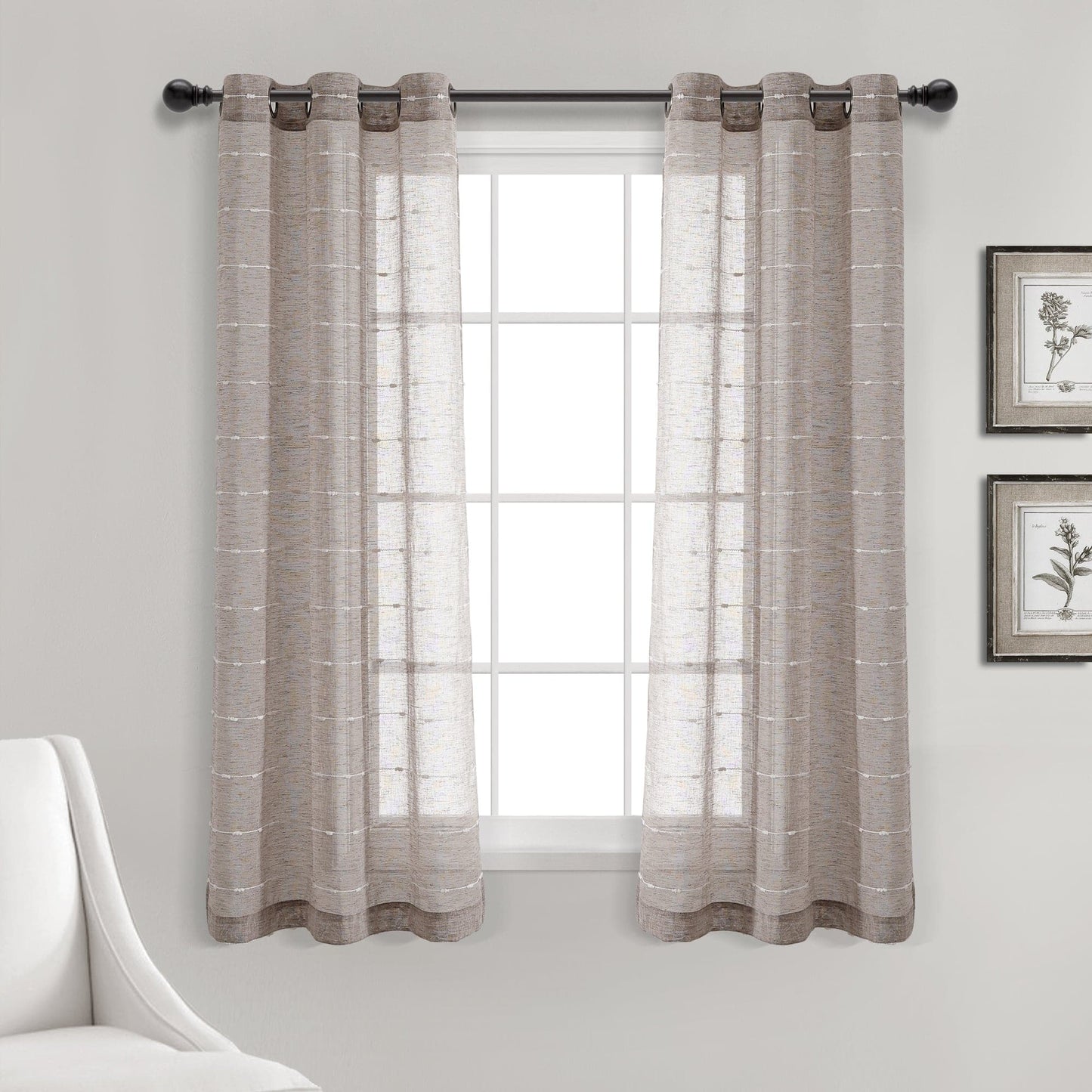 Farmhouse Textured Grommet Sheer Window Curtain Panel Set