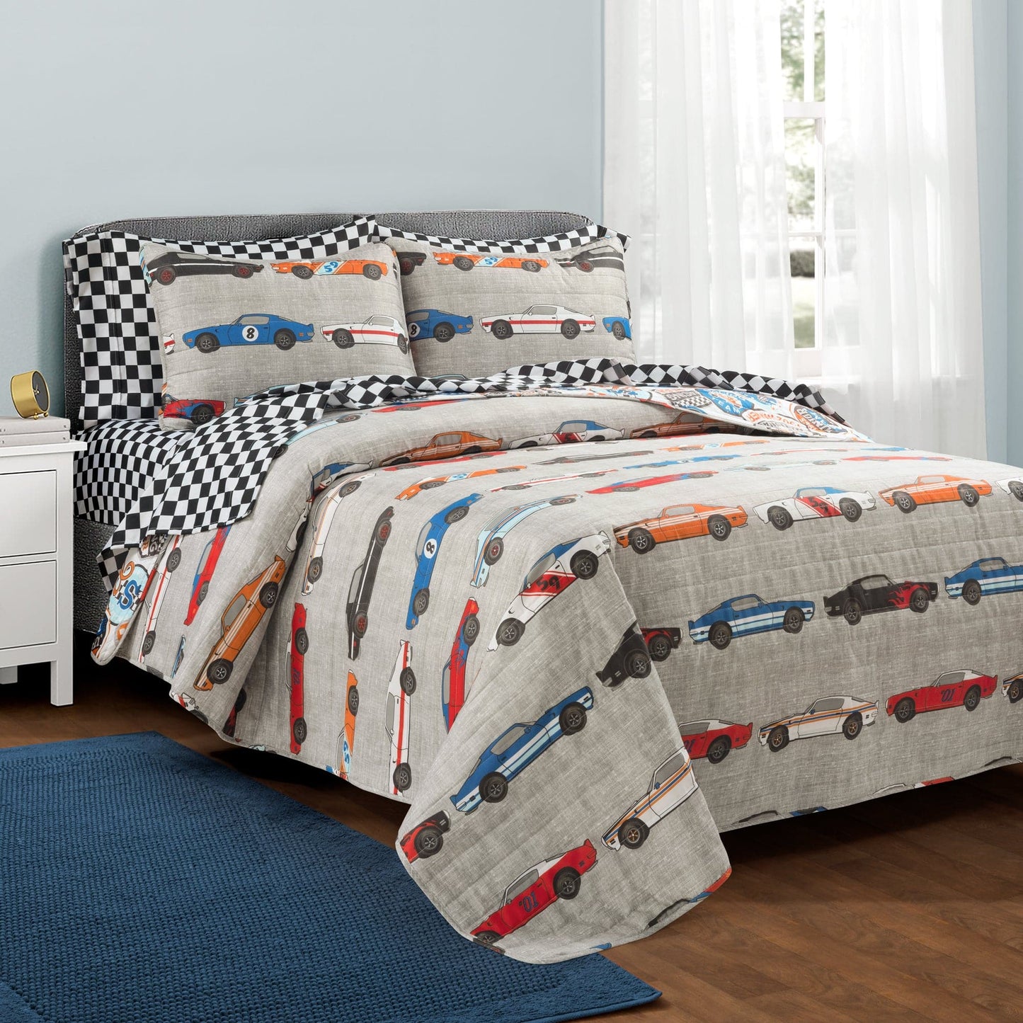 Race Cars Reversible Quilt Set + Sheet Set Combo