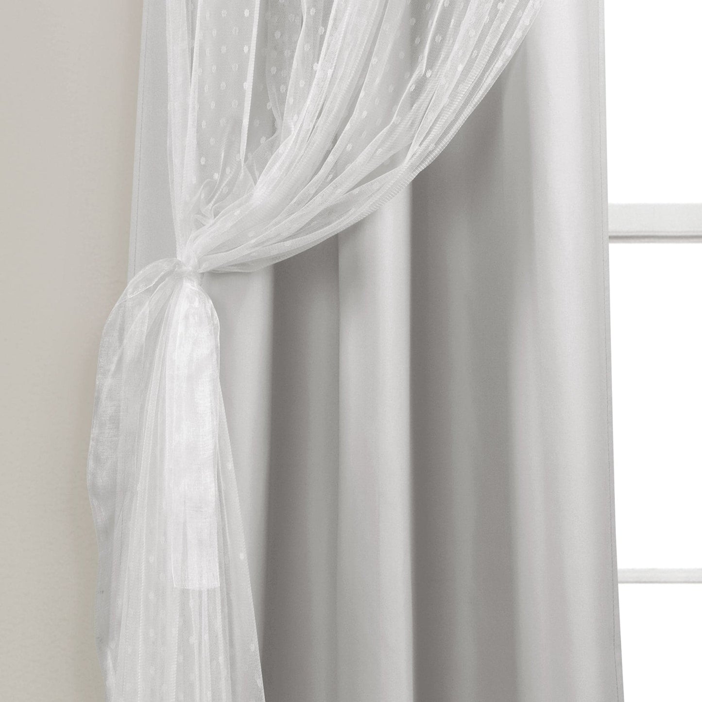 Cottage Polka Dot Sheer Window Curtain Panel Set