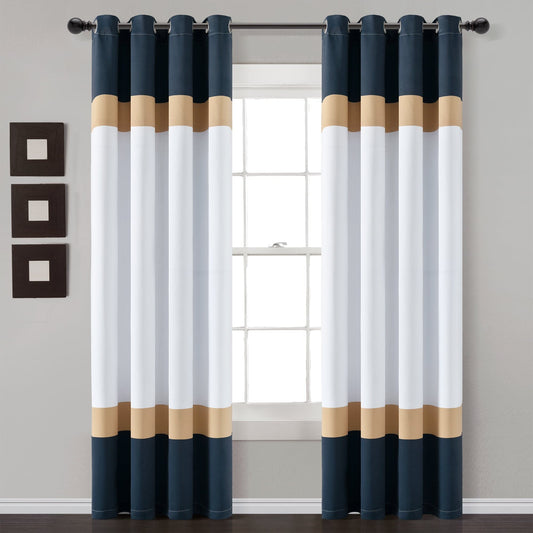 Alexander Color Block Light Filtering Window Curtain Panel Set