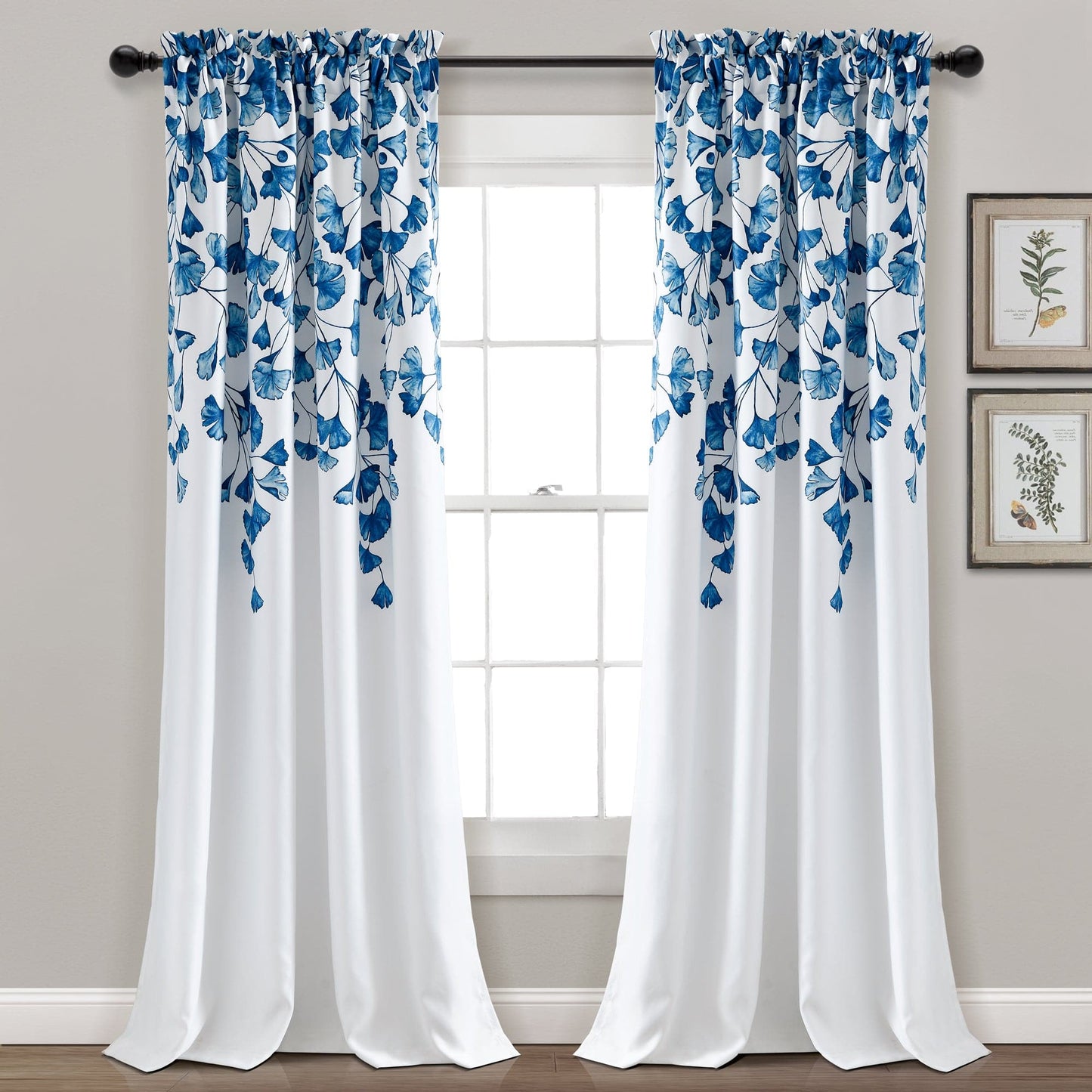 Farmhouse Ginkgo Leaf Light Filtering Window Curtain Panel Set