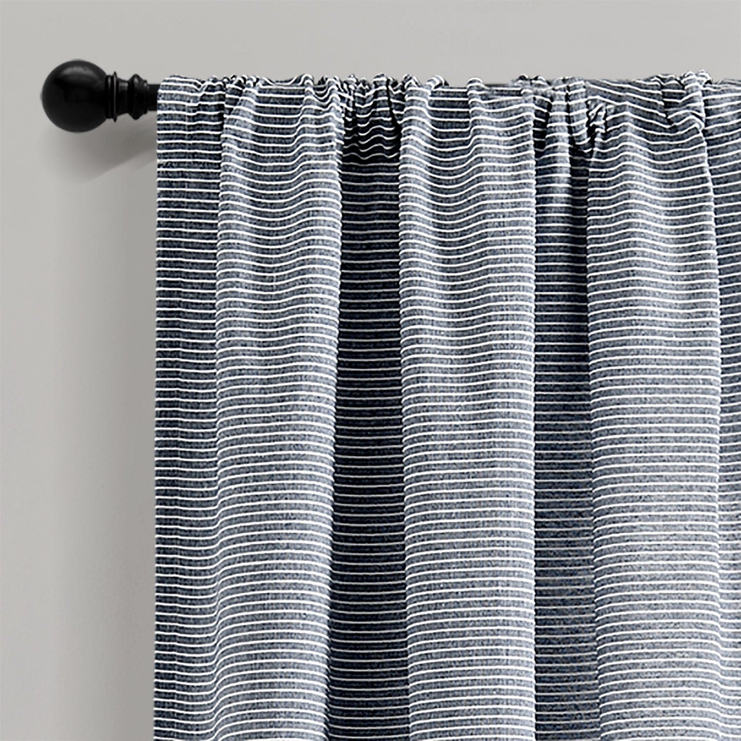 Farmhouse Button Stripe Yarn Dyed Woven Cotton Window Curtain Panel Set