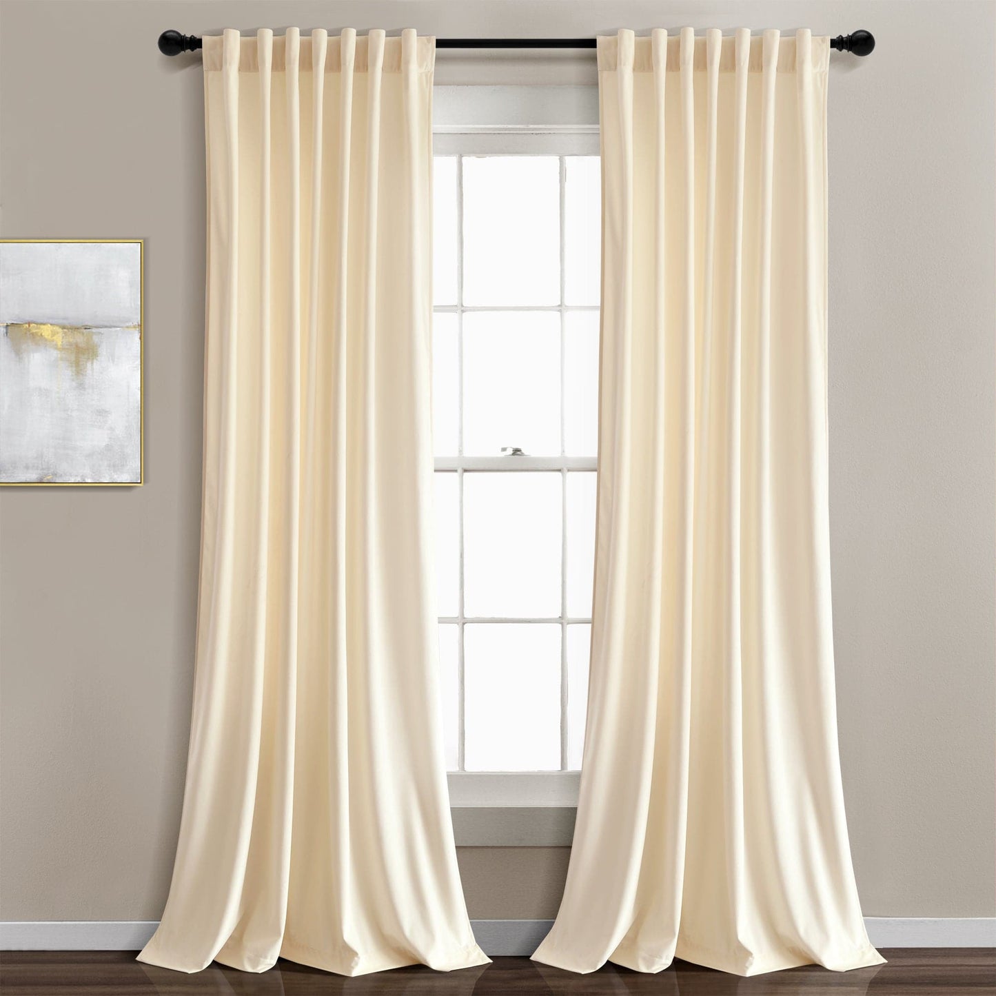 Prima Velvet Solid Back Tab Rod Pocket Light Filtering Window Curtain Panel Set