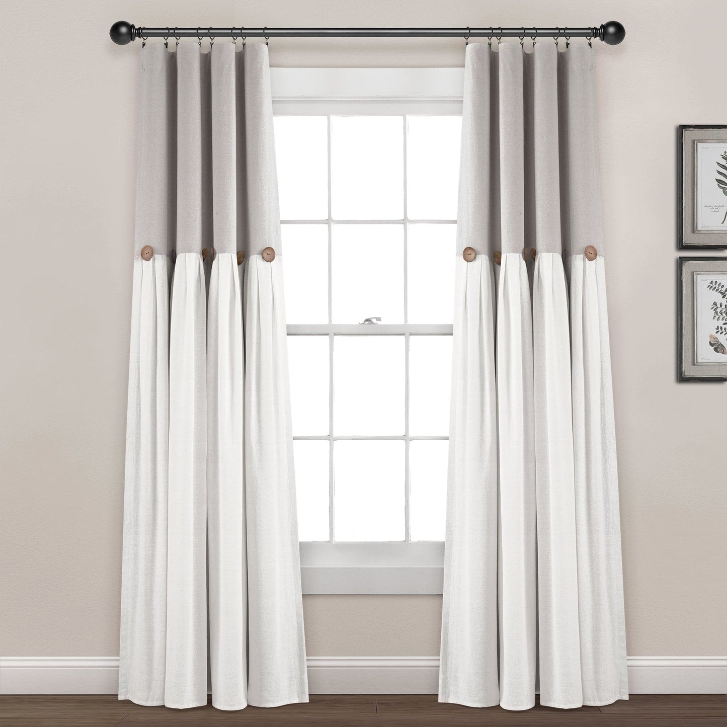 Linen Button Lined 100% Blackout Window Curtain Panel