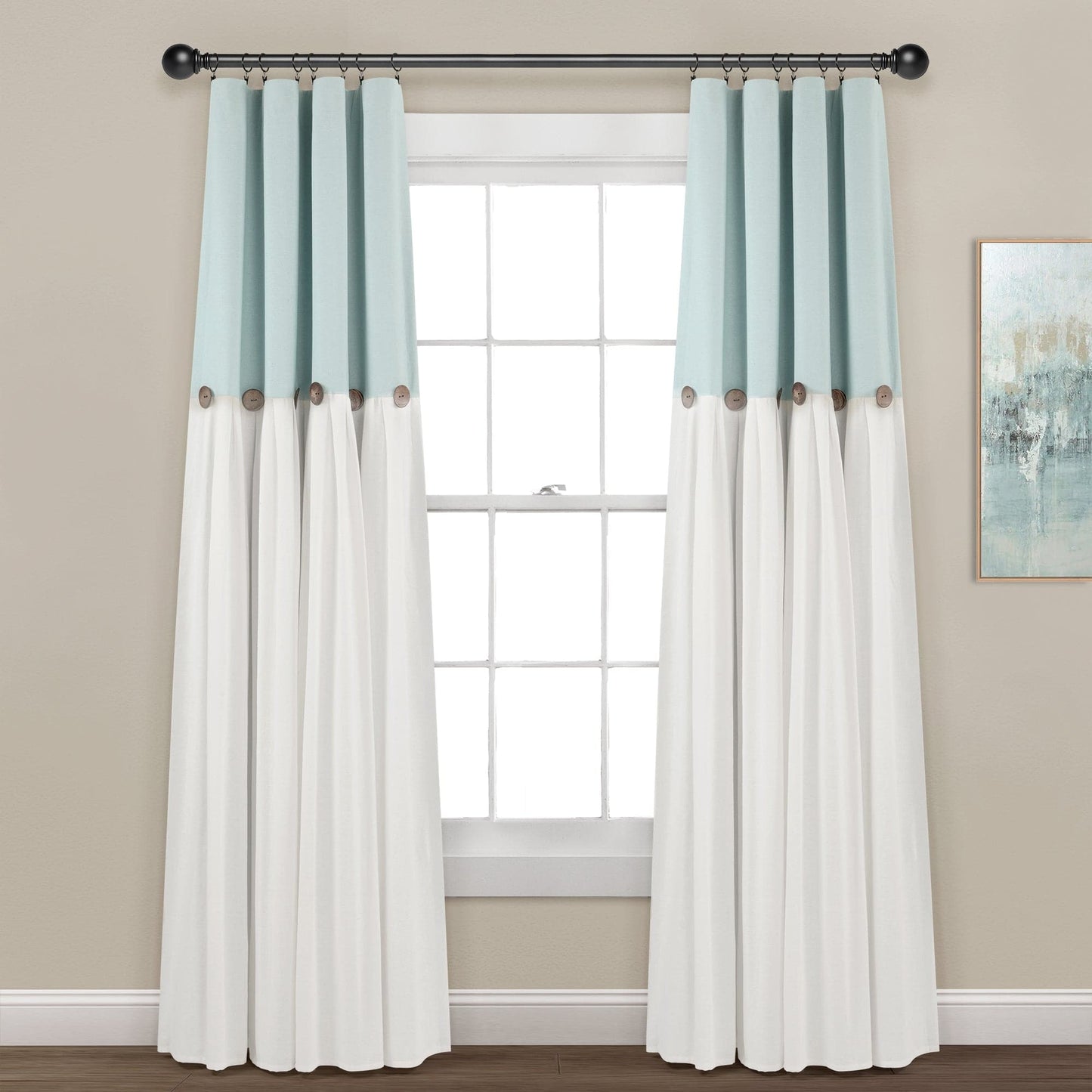 Linen Button Lined 100% Blackout Window Curtain Panel