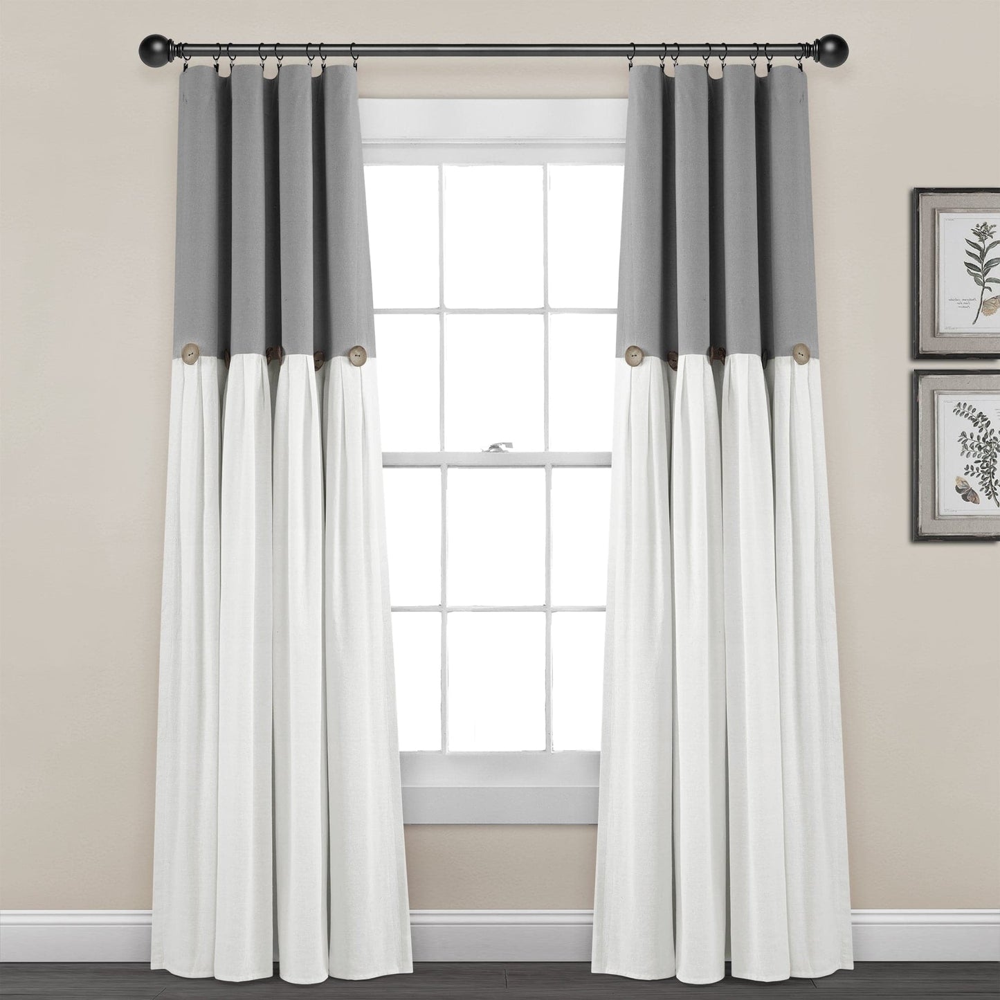 Linen Button Lined 100% Blackout Window Curtain Panel