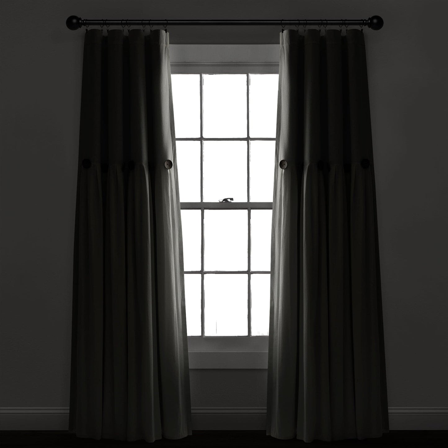 Linen Button Lined 100% Blackout Window Curtain Panel