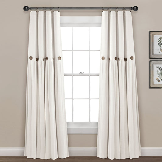 Linen Button Lined 100% Blackout Window Curtain Panel