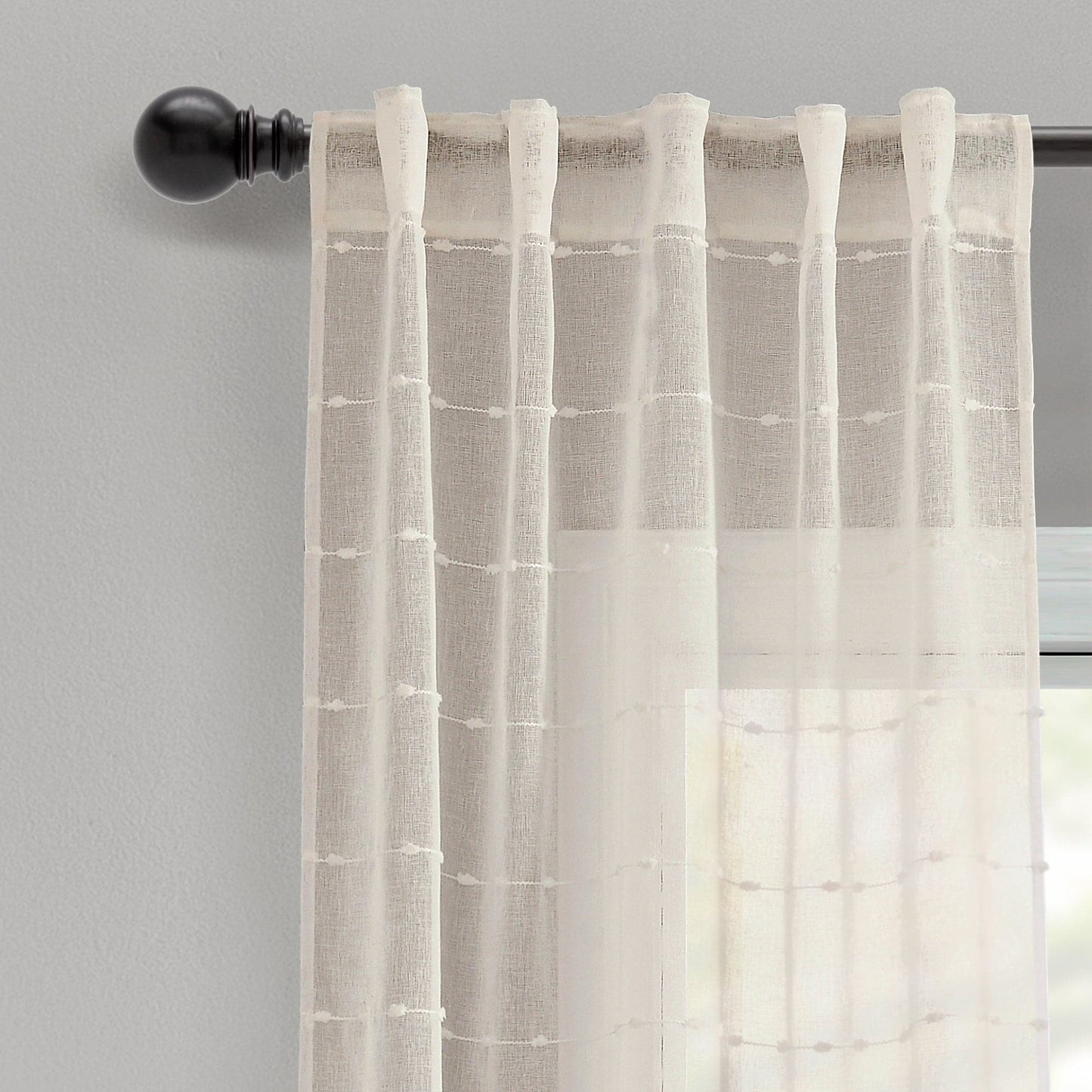 Farmhouse Textured Grommet Sheer Window Curtain Panel Set