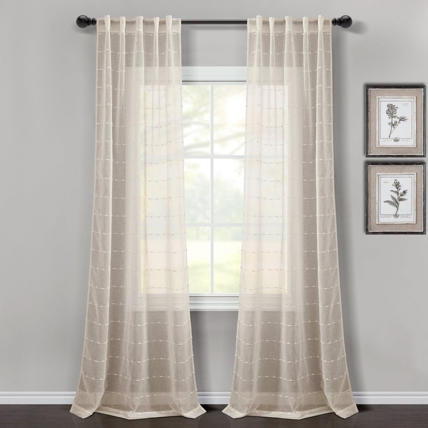 Farmhouse Textured Grommet Sheer Window Curtain Panel Set