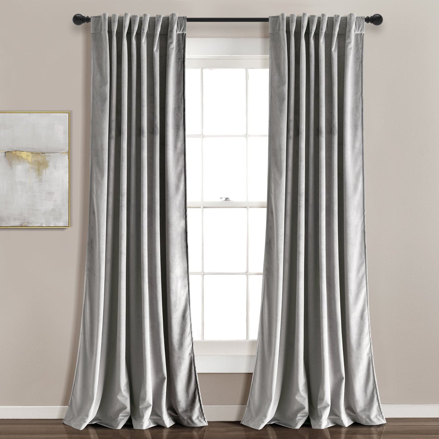 Prima Velvet Solid Back Tab Rod Pocket Light Filtering Window Curtain Panel Set