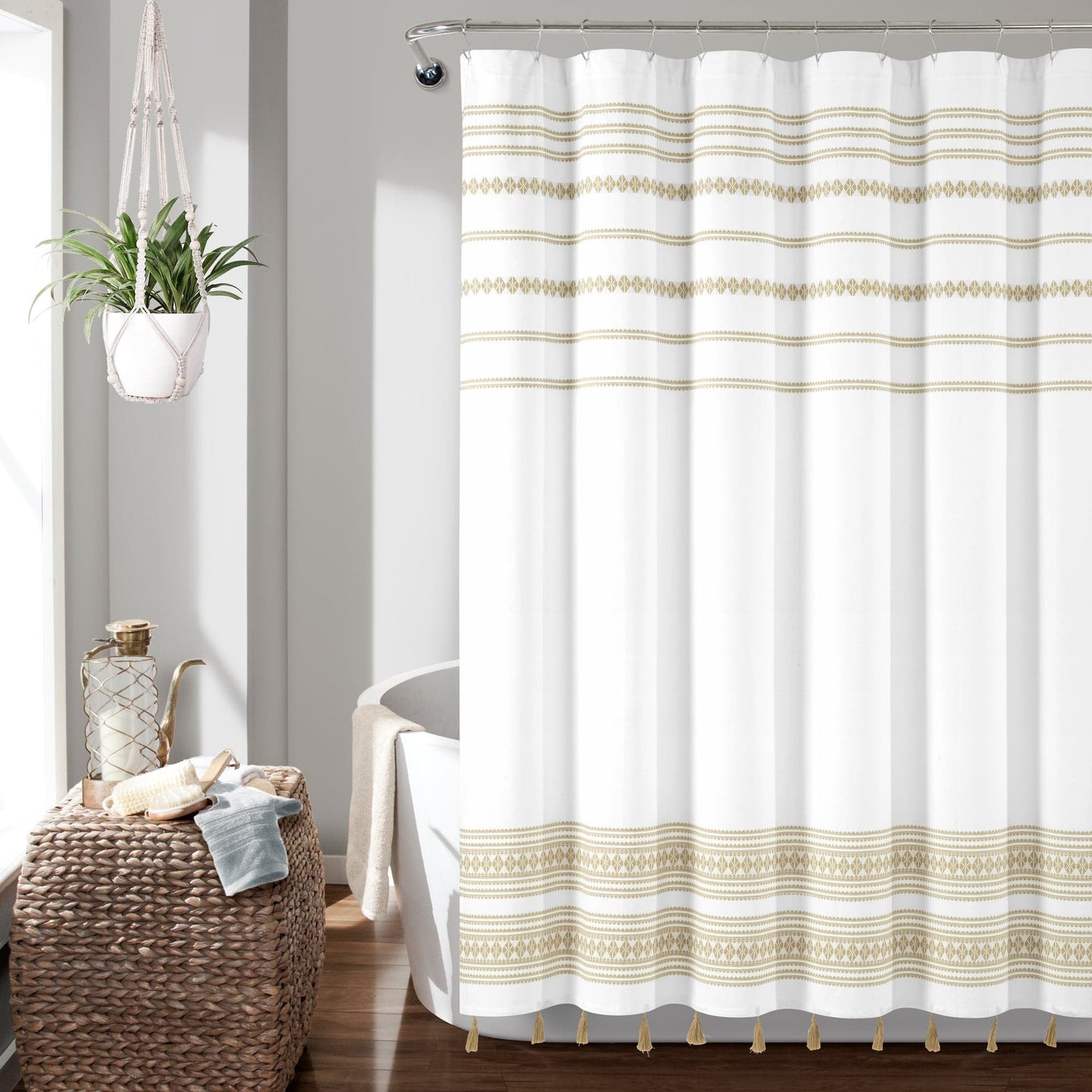 Breezy Chic Tassel Jacquard Recycled Cotton Shower Curtain