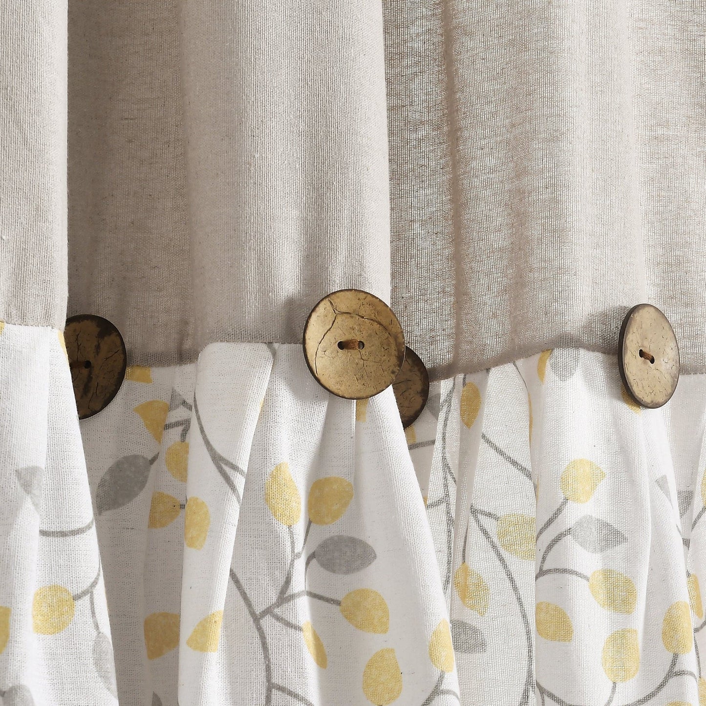 Linen Button Botanical Garden Window Curtain Panel