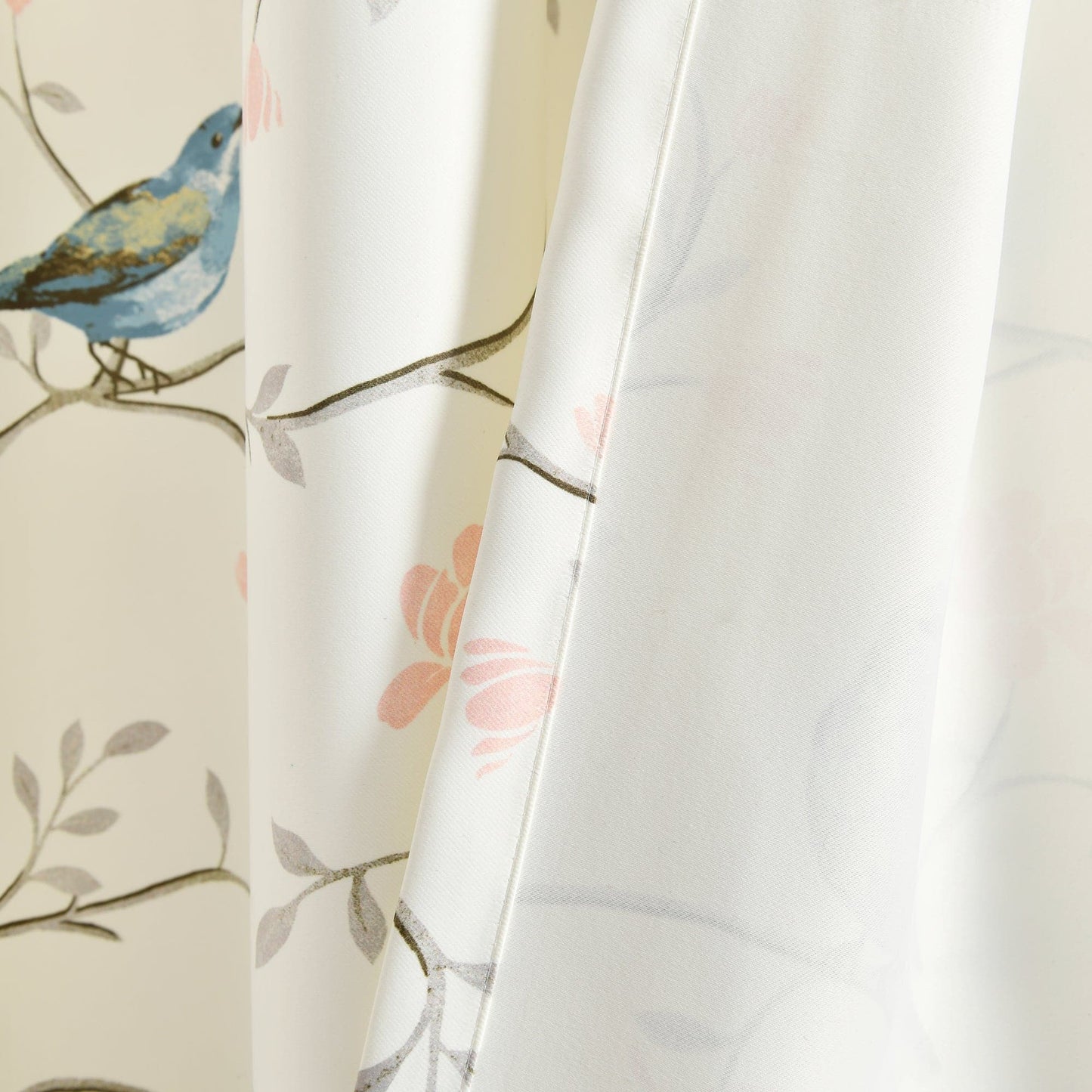 Botanical Bird & Flower Light Filtering Window Curtain Panel Set