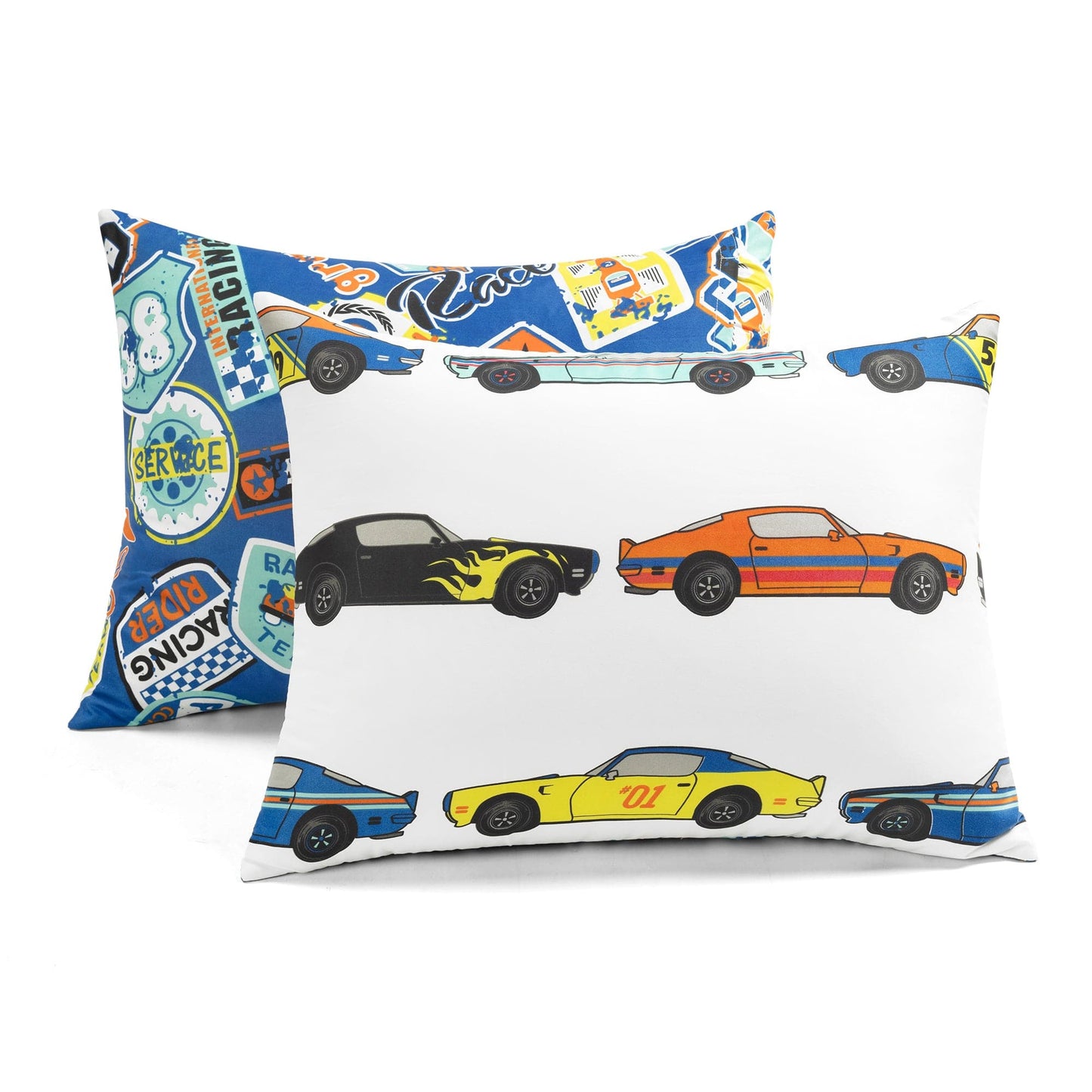 Race Cars Reversible Comforter Set + Sheet Set Combo